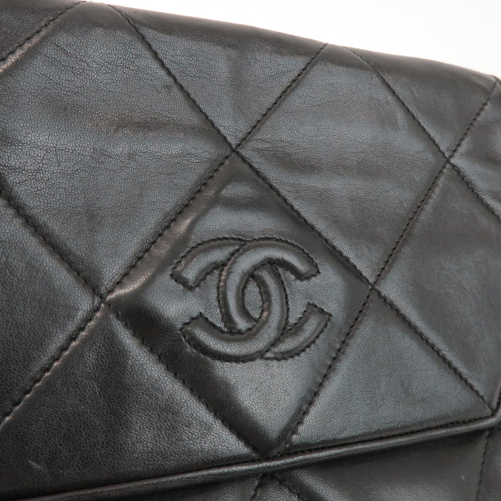 CHANEL Matelasse COCO Mark Lamb Skin Chain Shoulder Bag Black