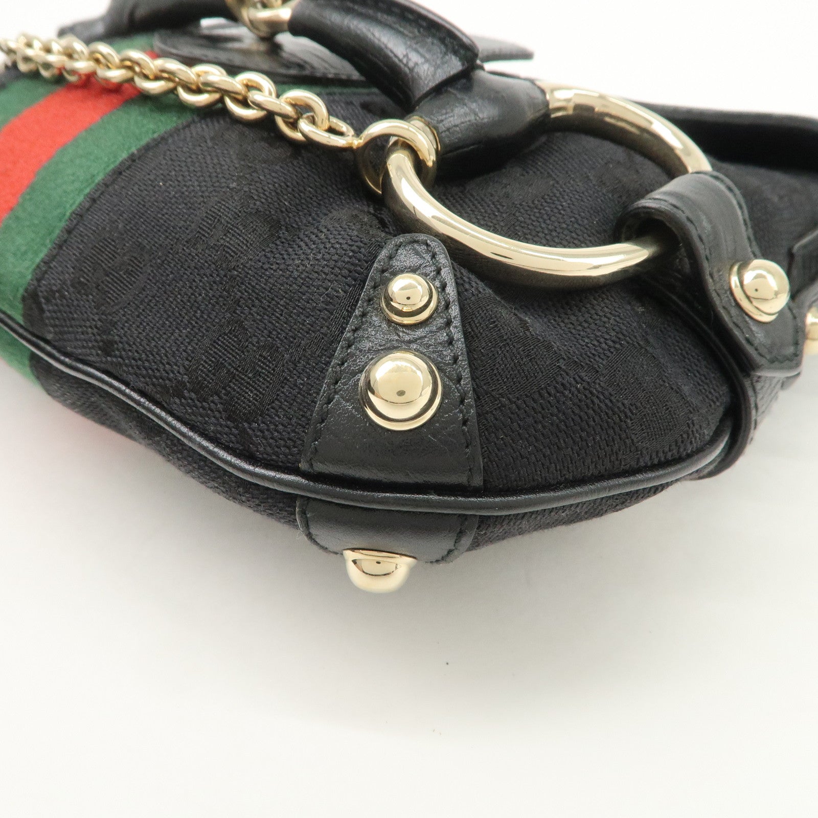 GUCCI Horsebit Sherry GG Canvas Leather Shoulder Bag 131094