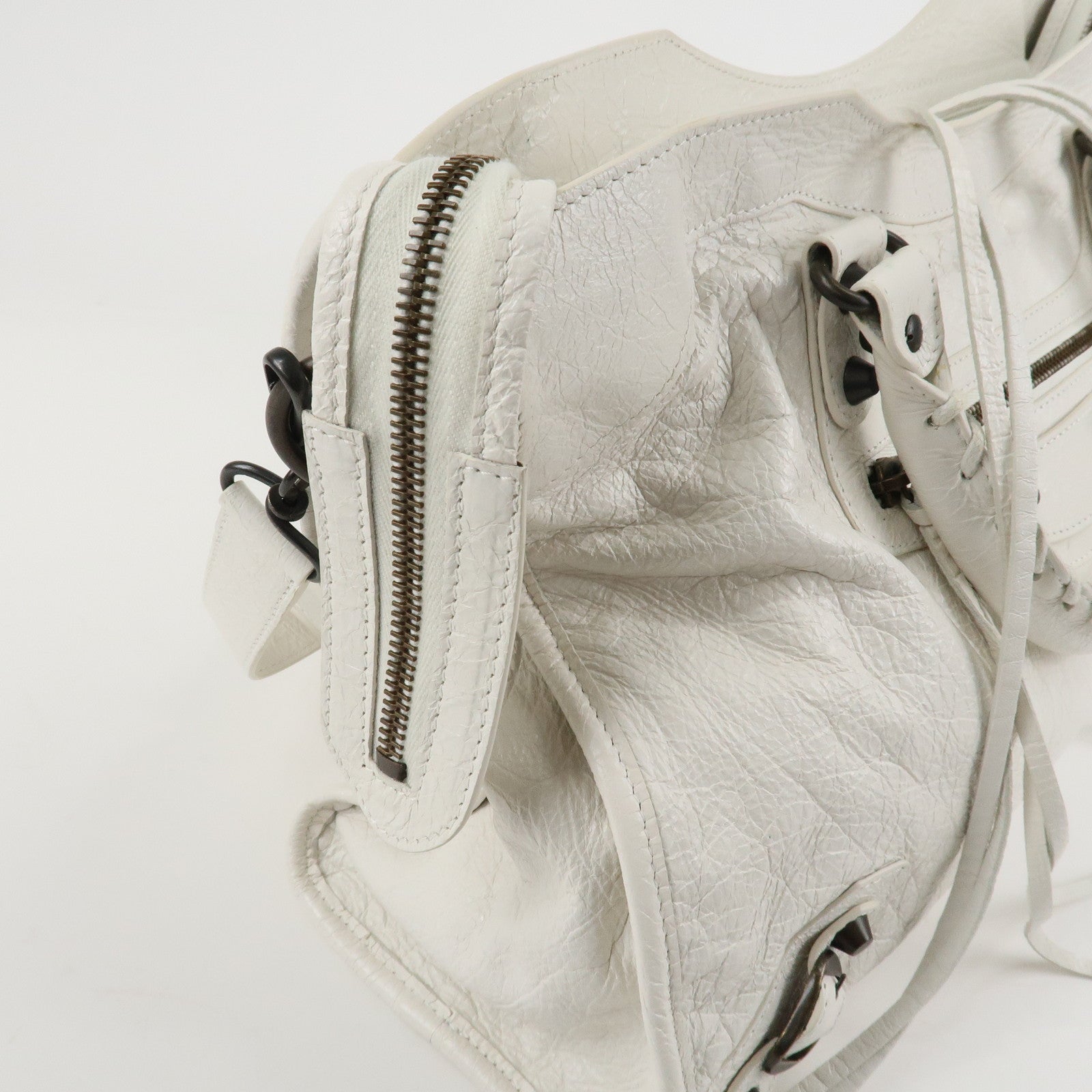 BALENCIAGA The City Leather 2Way Hand Bag White 115748 Used