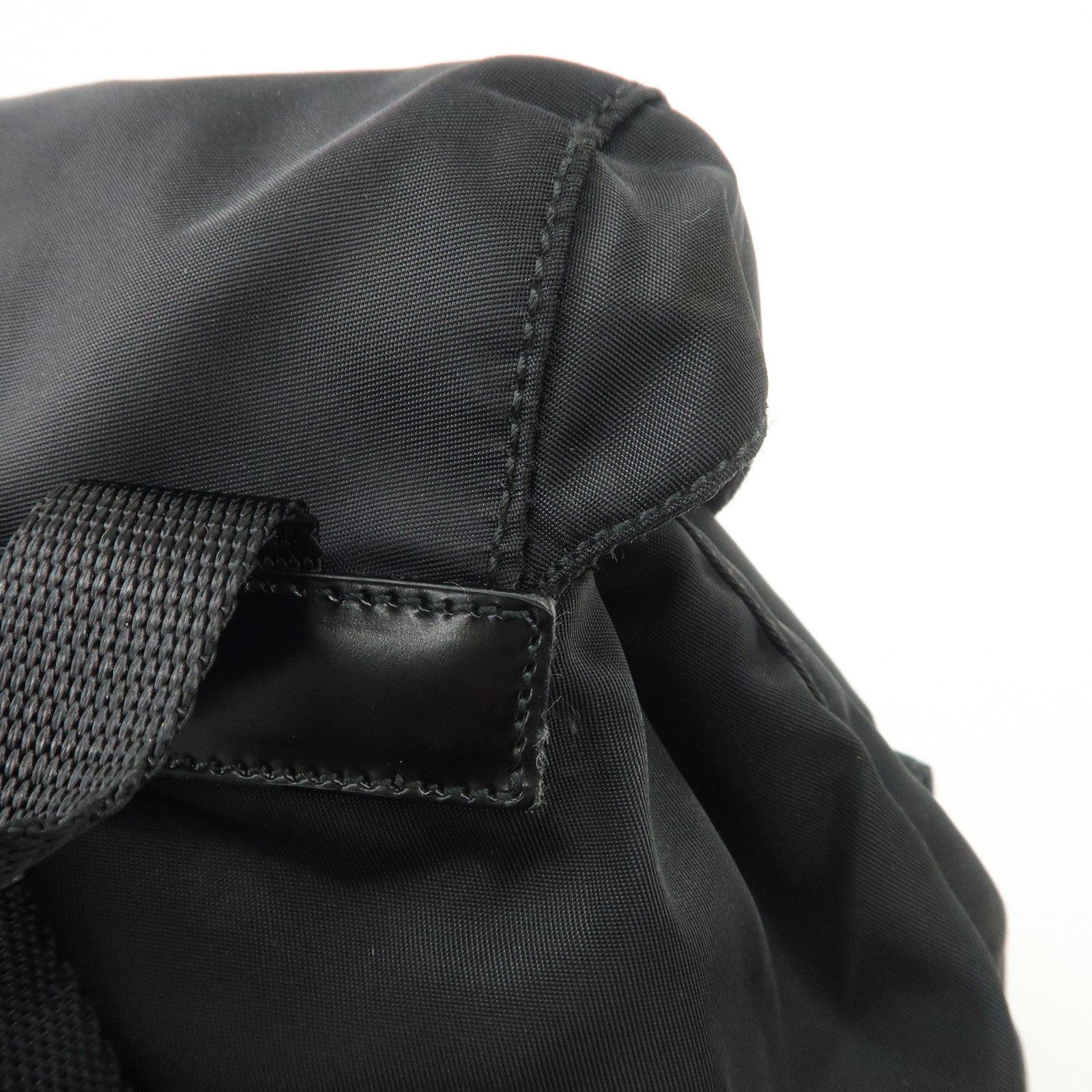 PRADA Triangle Logo Leather Nylon Backpack Black B6677 Used