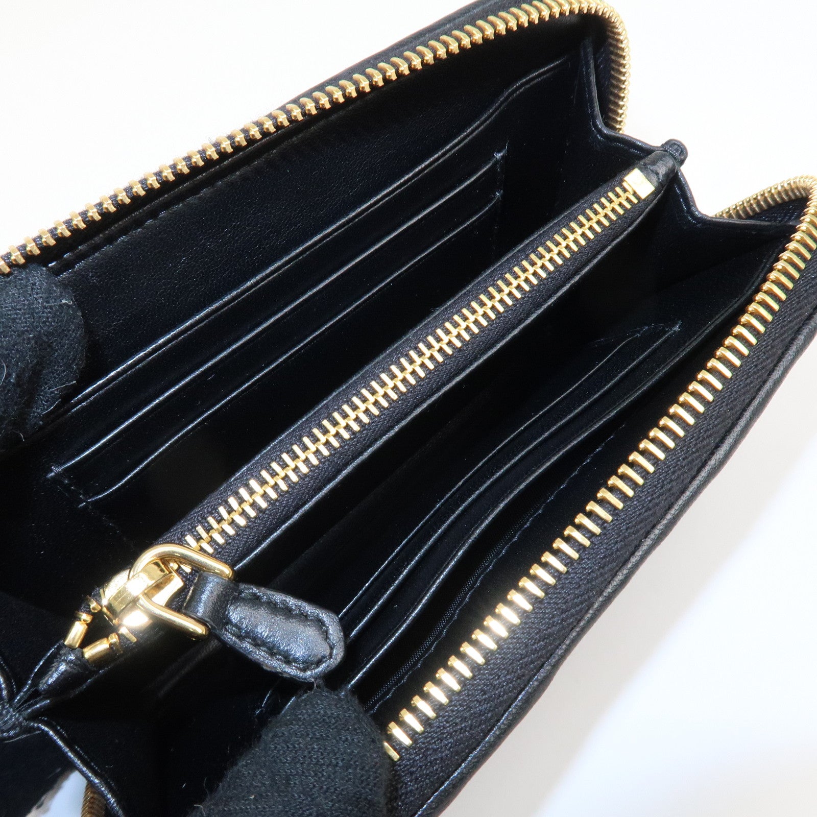 PRADA Nappa Leather Round Zippy Compact Wallet Black 1ML157 Used