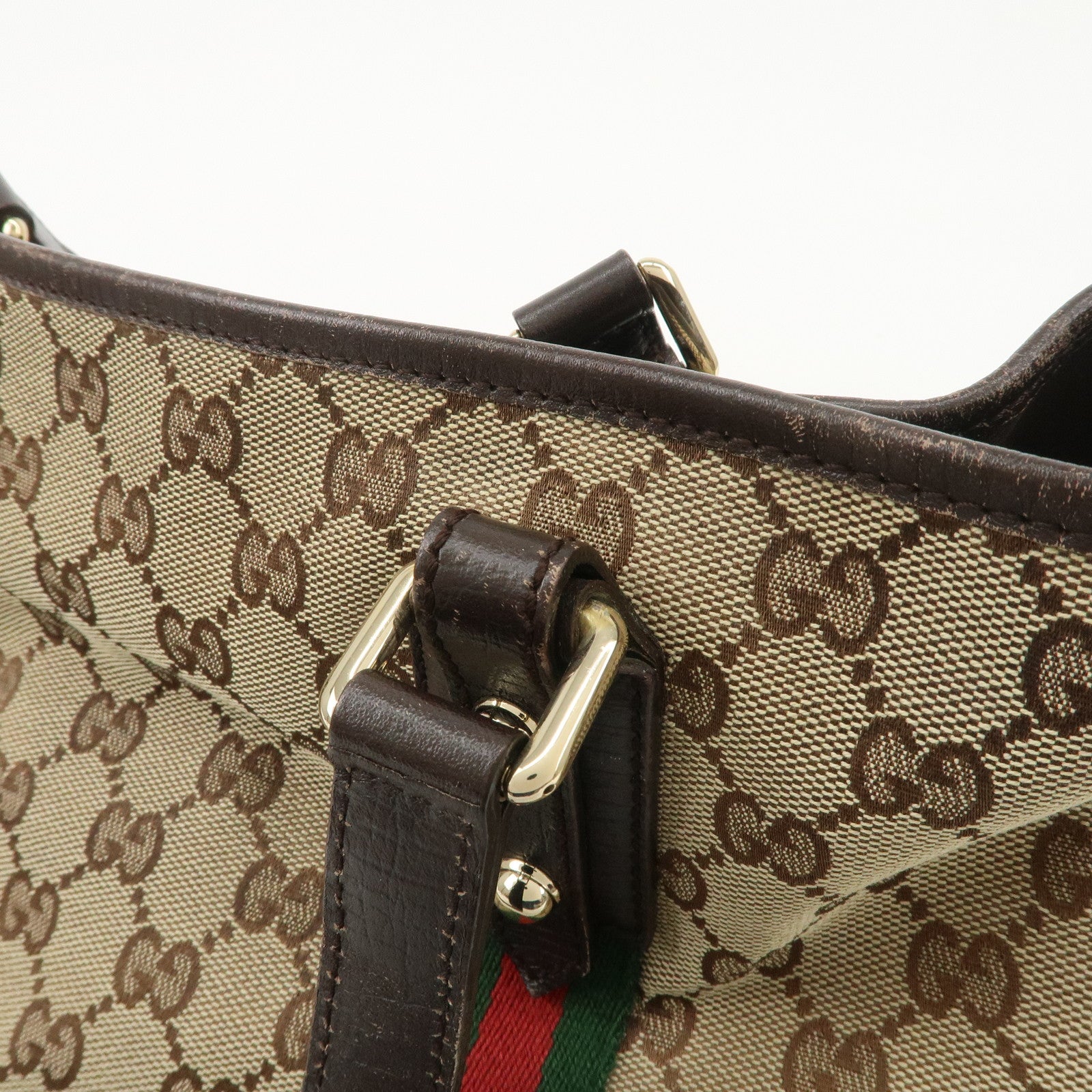 GUCCI Sherry GG Canvas Leather Tote Bag Beige Brown 139260 Used