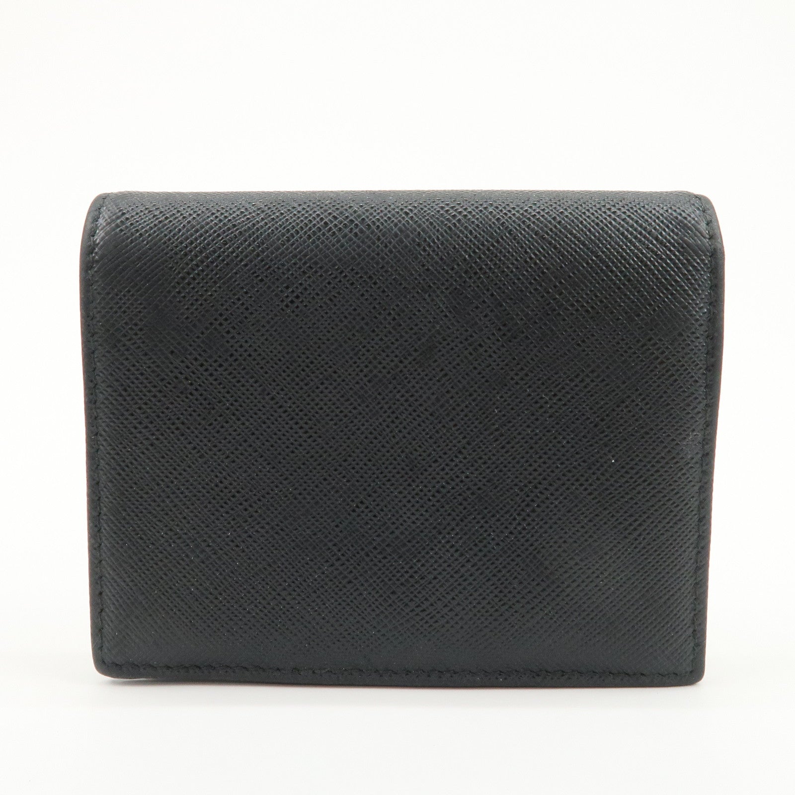 PRADA Triangle Logo Saffiano Leather Bi-Fold Compact Wallet Black