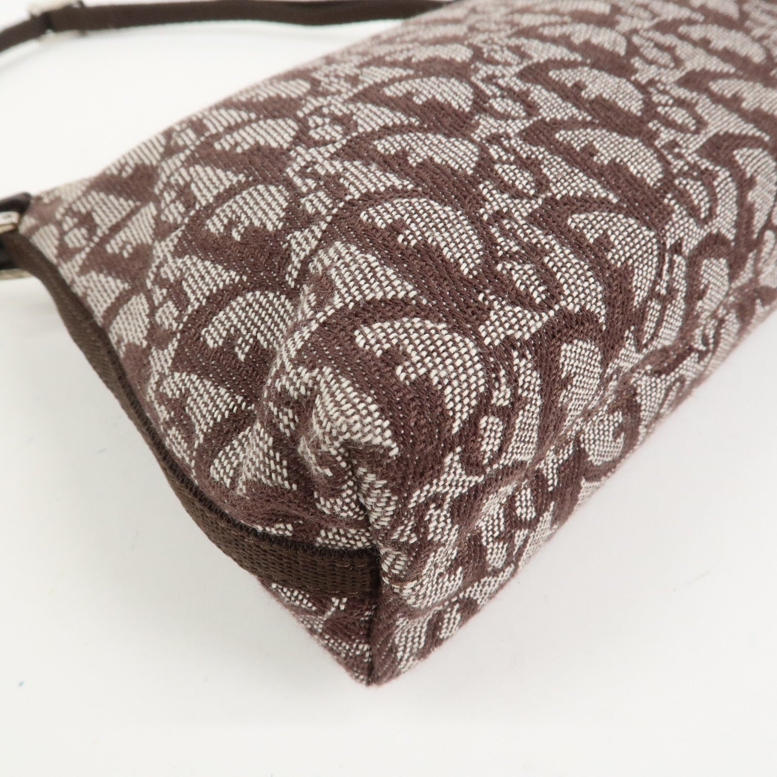 Christian Dior Trotter Jacquard Canvas Leather Shoulder Bag Brown