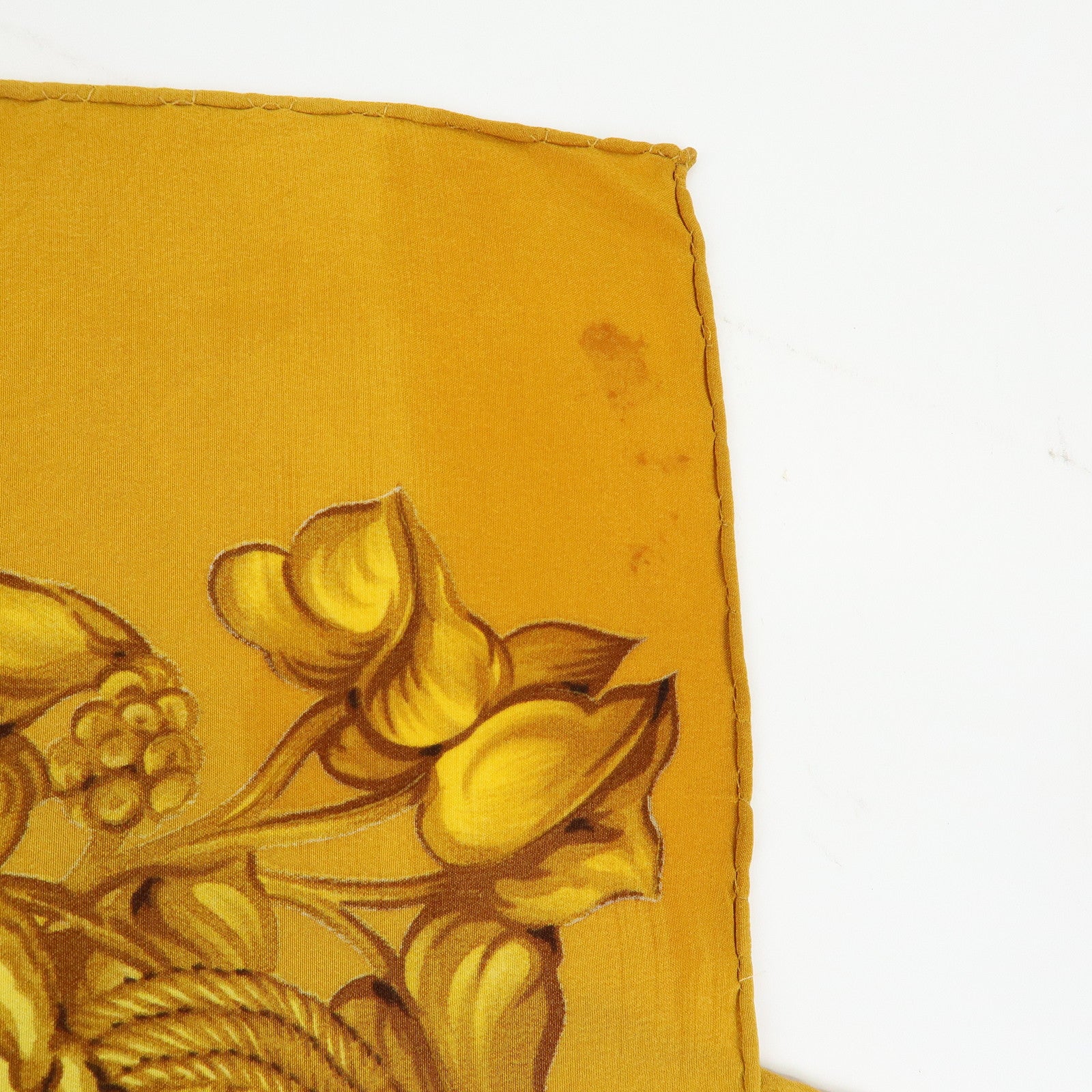 CHANEL Silk 100% Scarf Flower Motif Gold