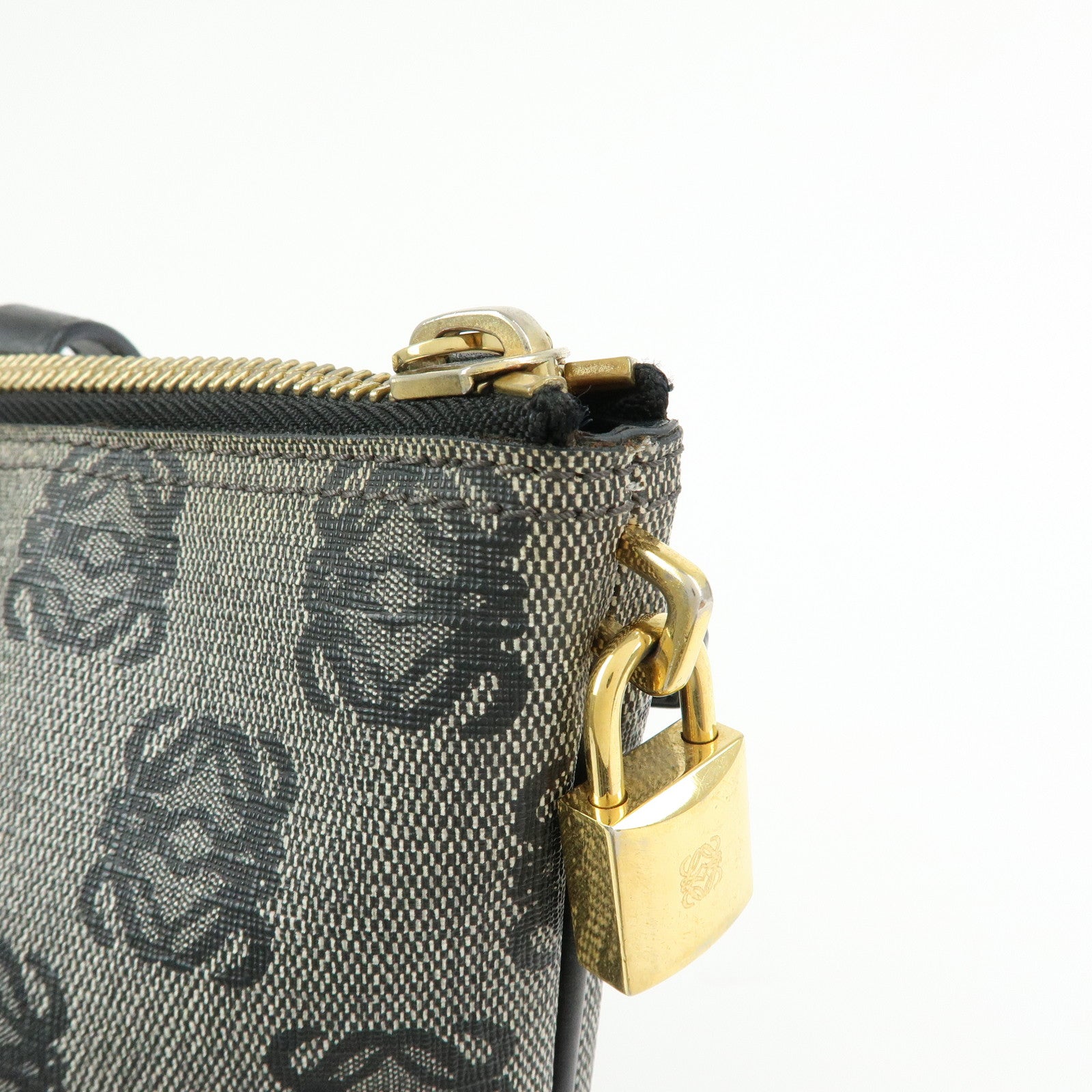 LOEWE Anagram PVC Canvas Leather Tote Bag Hand Bag Black