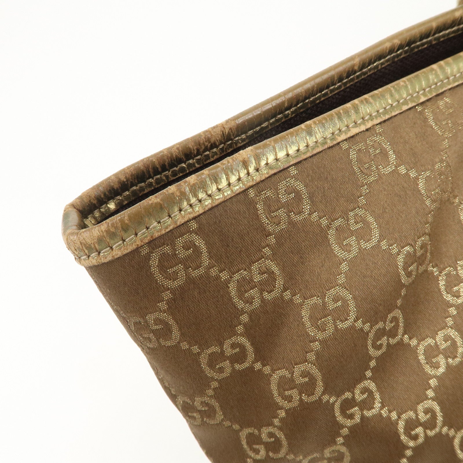 GUCCI Logo GG Canvas Leather Tote Bag Hand Bag Brown Gold 267474