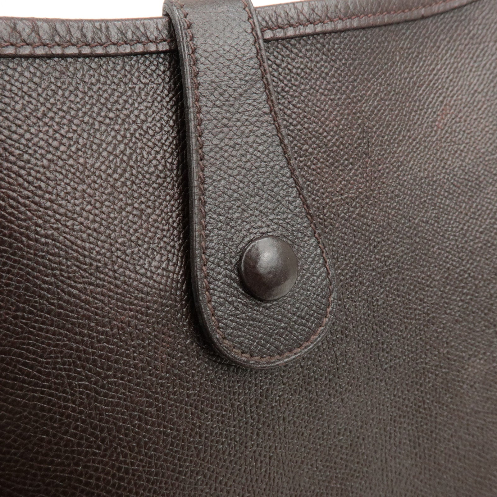 HERMES Evelyn 1GM H Engraved Leather Shoulder Bag Brown Used