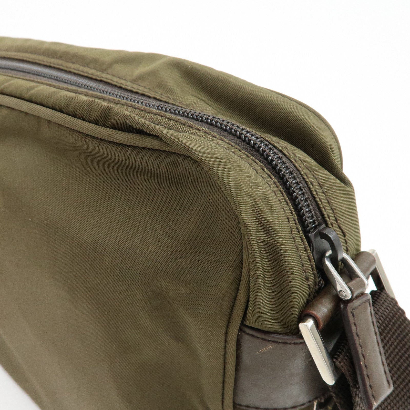PRADA Triangle Logo Nylon Shoulder Crossbody Bag Khaki Brown BT0166