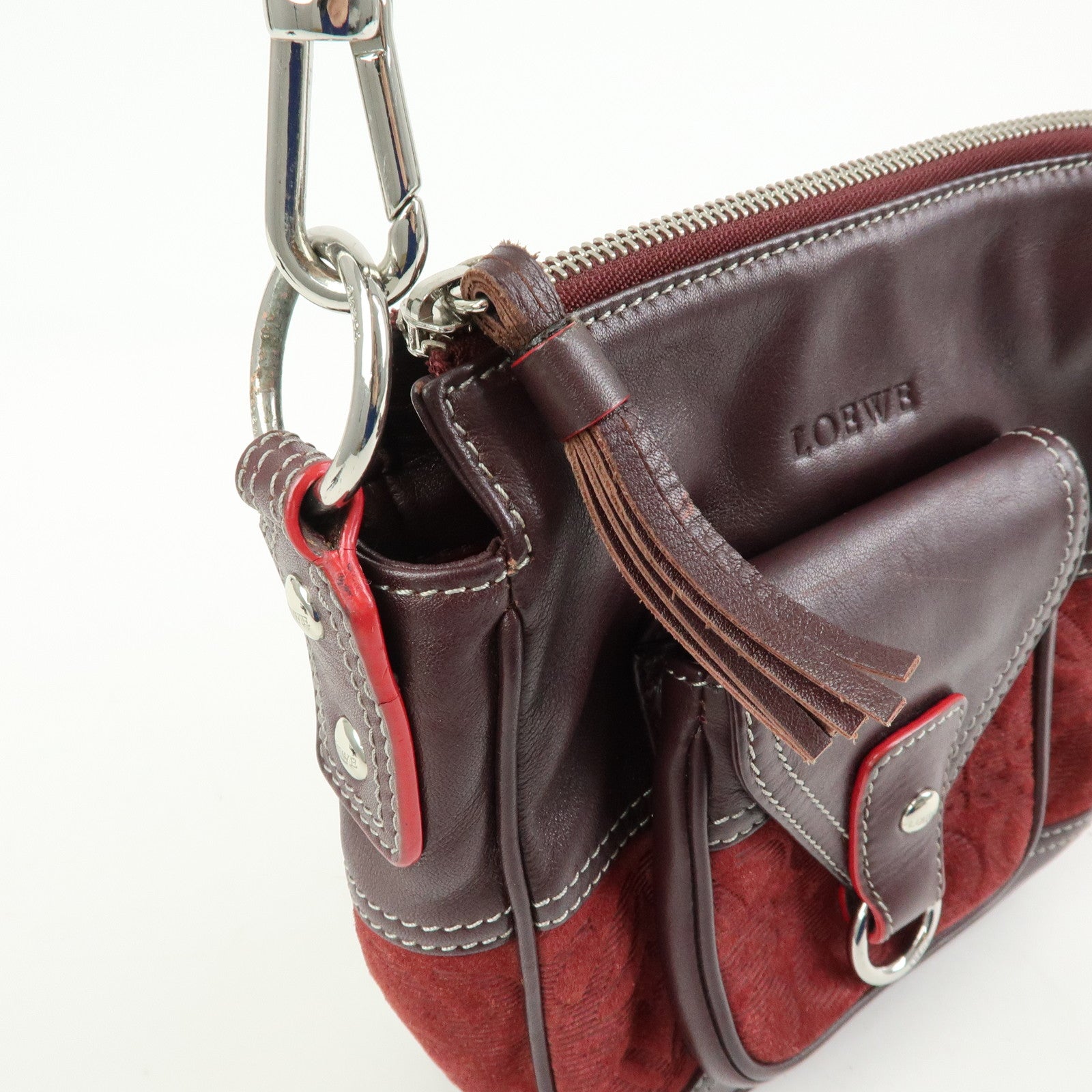 LOEWE Anagram Suede Leather Shoulder Crossbody Bag Bordeaux