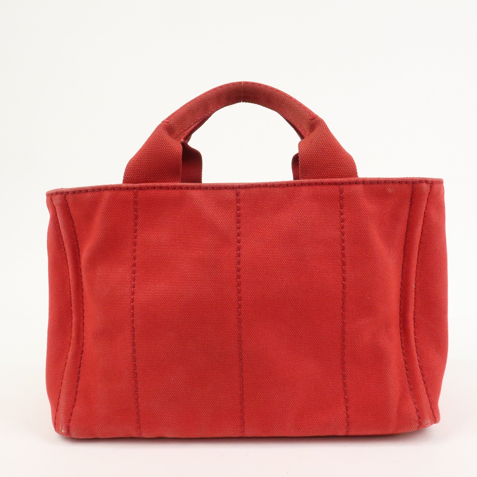 PRADA Logo Canapa Mini Canvas Hand Bag Tote Bag Red BN2439