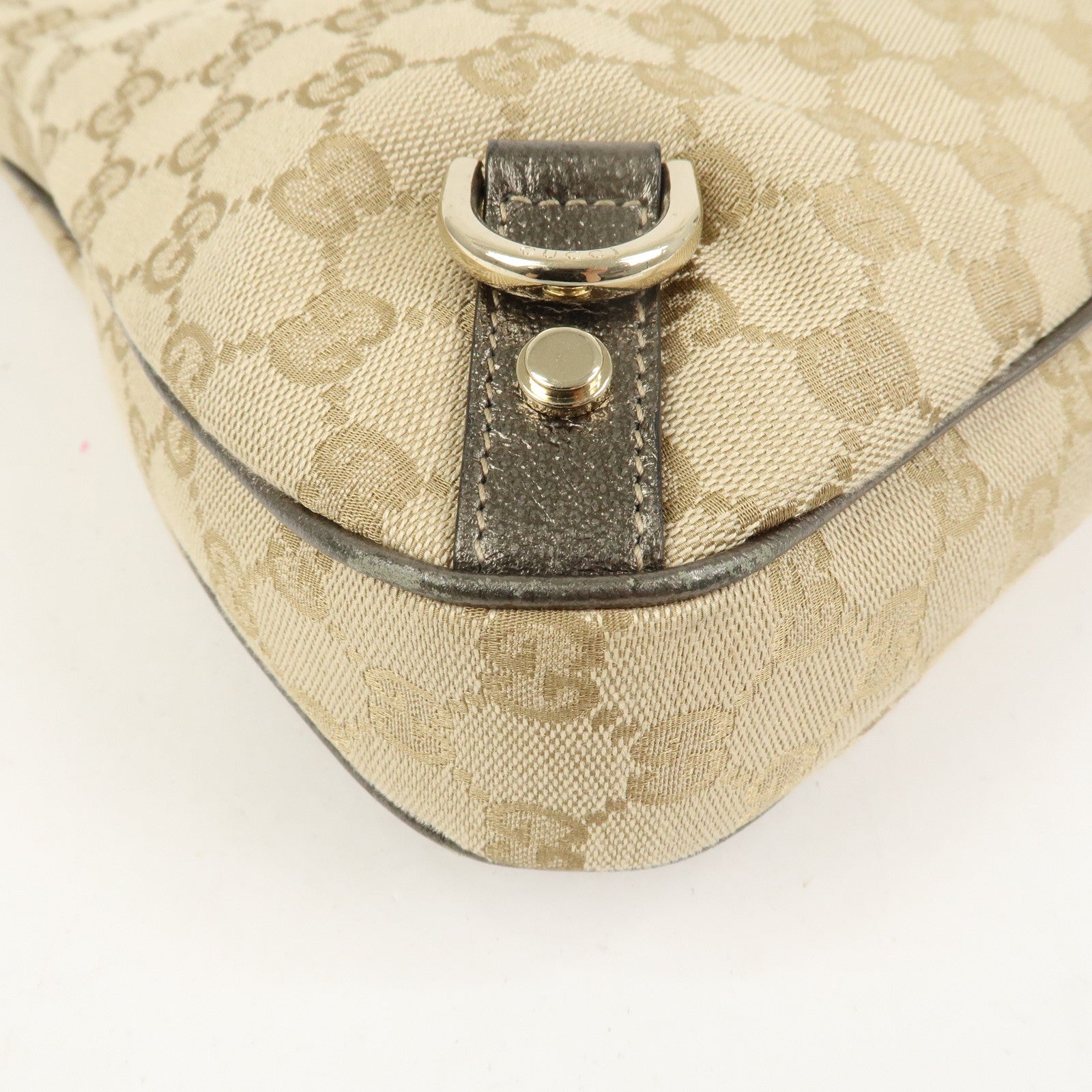 GUCCI Abbey Canvas Leather Shoulder Bag Beige Silver Gray 130737