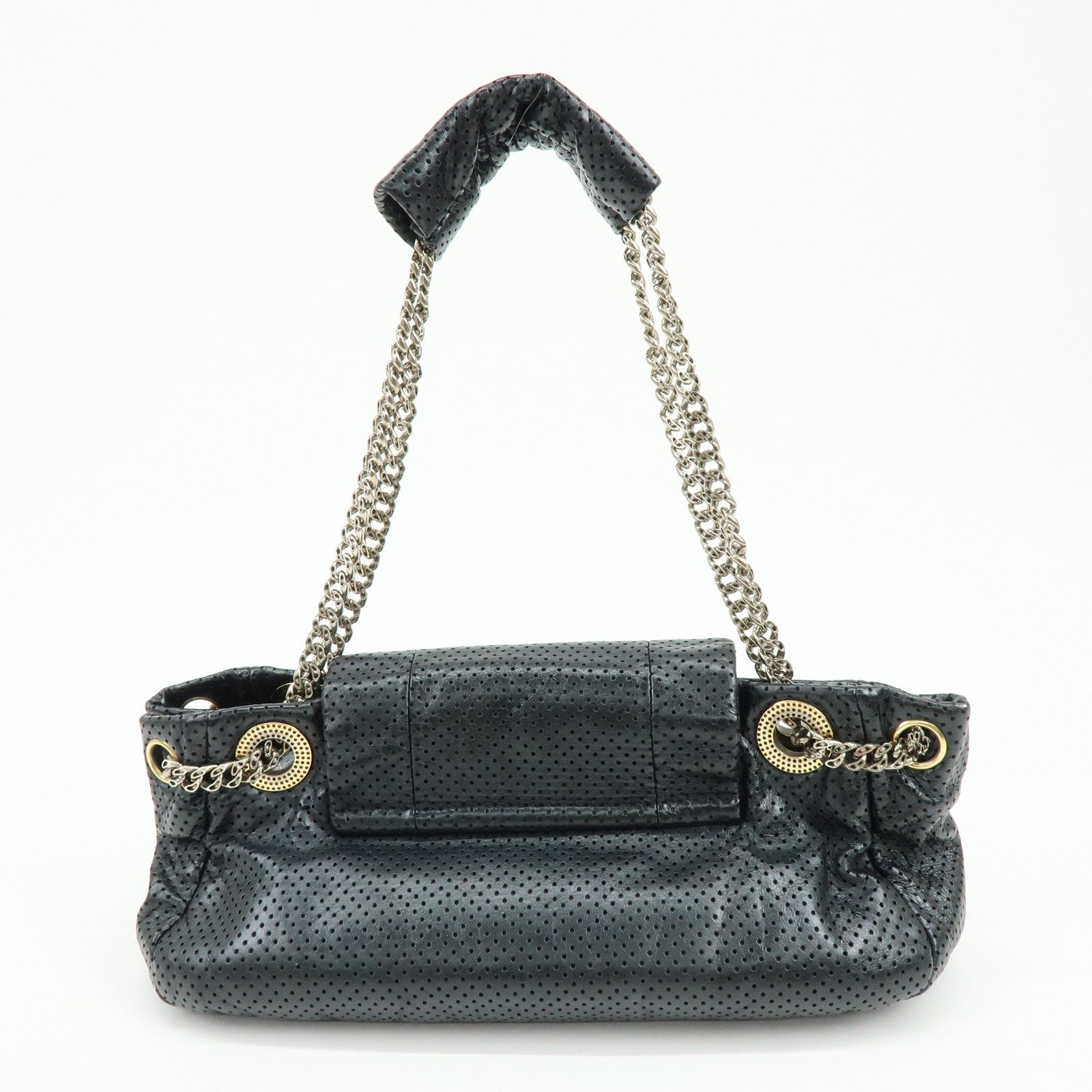 CHANEL 2.55 Punching Calf Leather Chain Shoulder Bag Black
