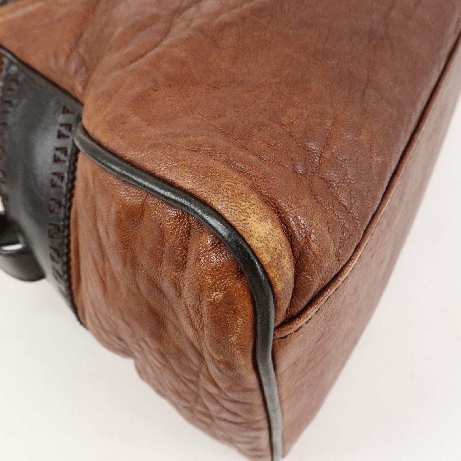 FENDI Etonico Logo Leather Tote Bag Shoulder Brown 8BN162