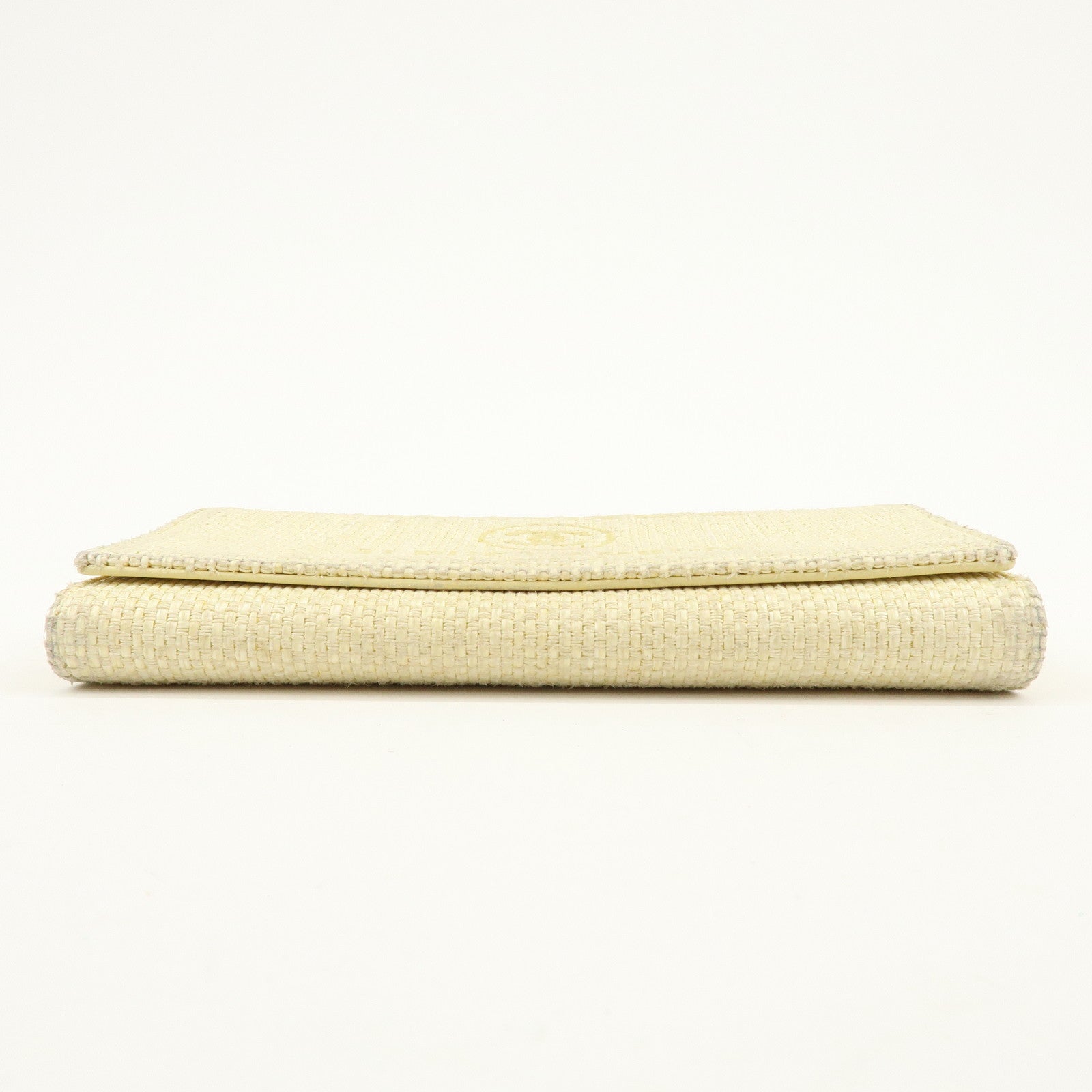 CHANEL Deauville COCO Mark Raffia Leather Long Wallet Yellow