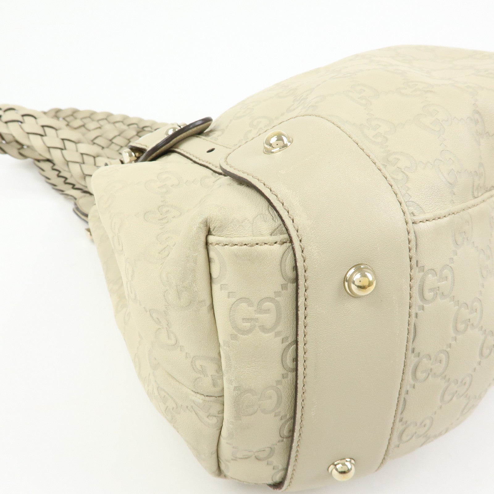 GUCCI Horsebit Guccissima Leather Hand Bag Ivory 137621