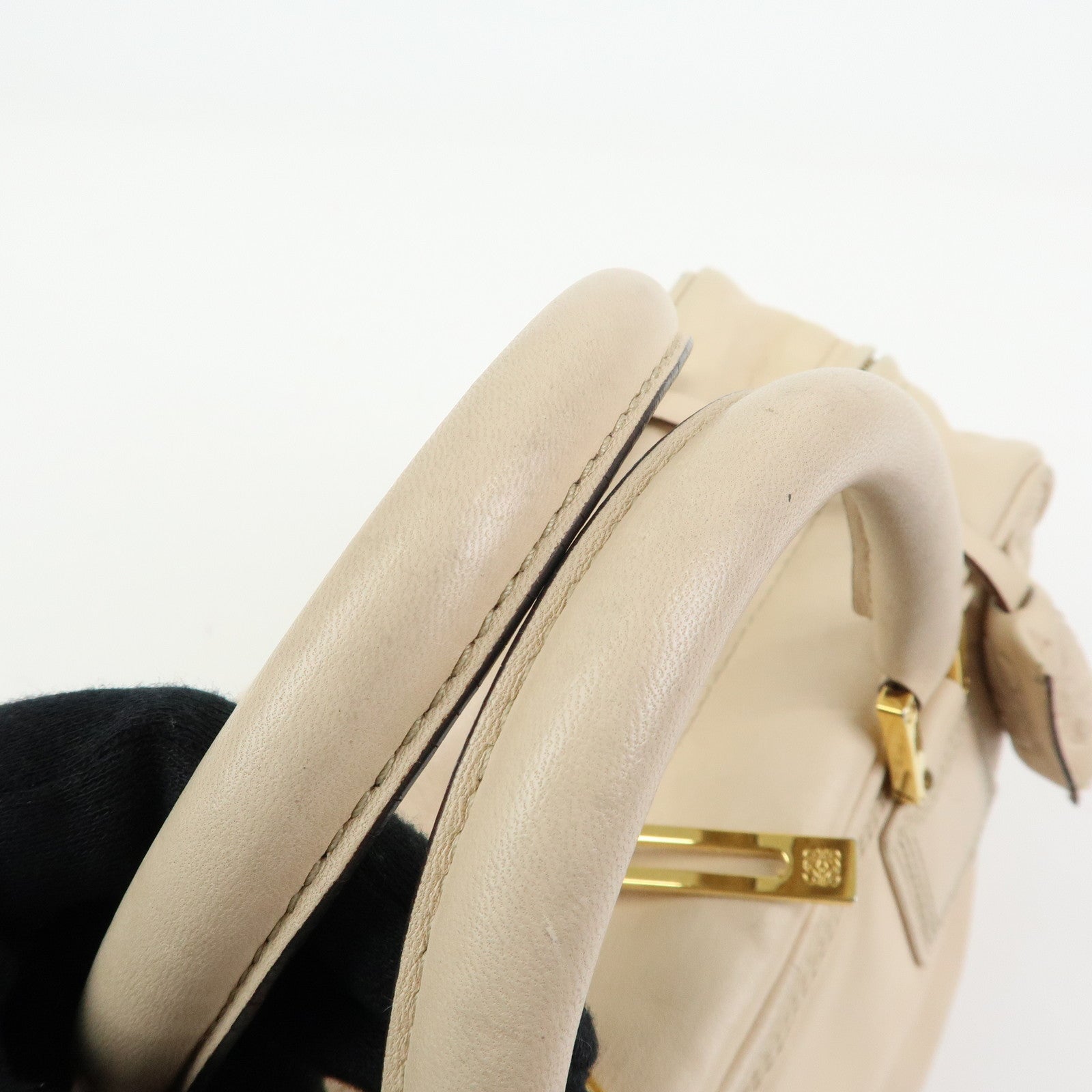 LOEWE Anagram Amazona 28 Nappa Leather Hand Bag Boston Bag Beige