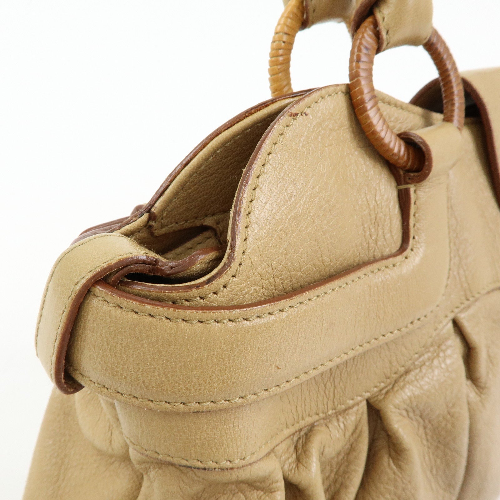 Ferragamo Gancini Leather Rattan Shoulder Bag Light Brown
