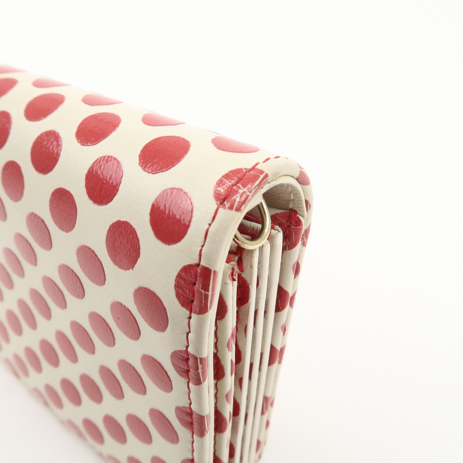 Christian Dior Leather Card Case Card Holder Dots Ivory Red