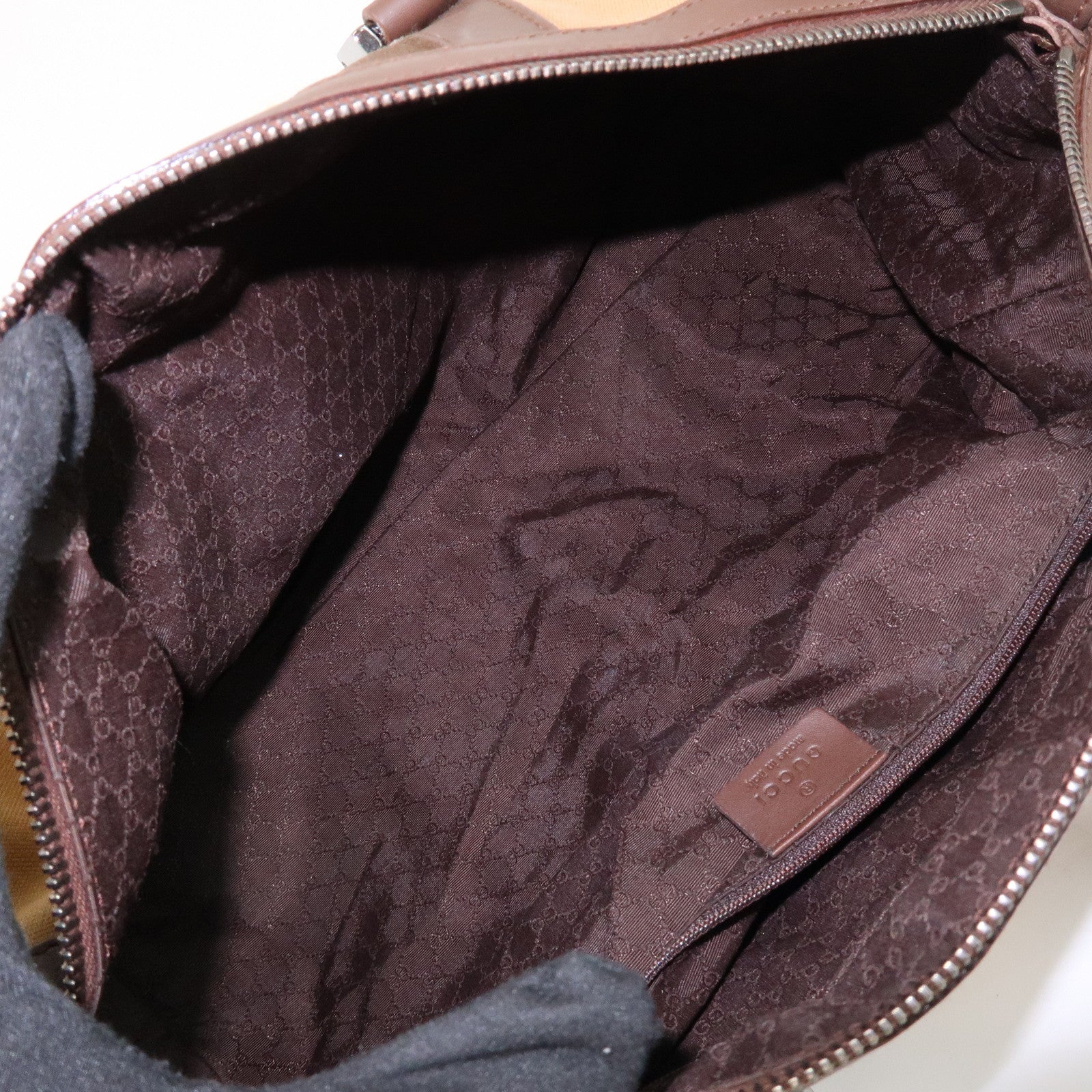 GUCCI Sherry Canvas Leather Boston Hand Bag Brown 000.0846.200047