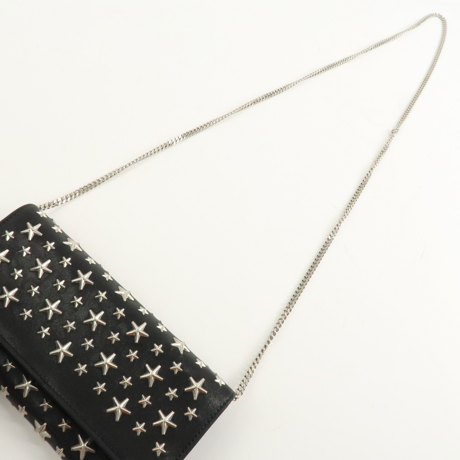 JIMMY CHOO Leather Studs Chain Wallet Shoulder Bag Black Used