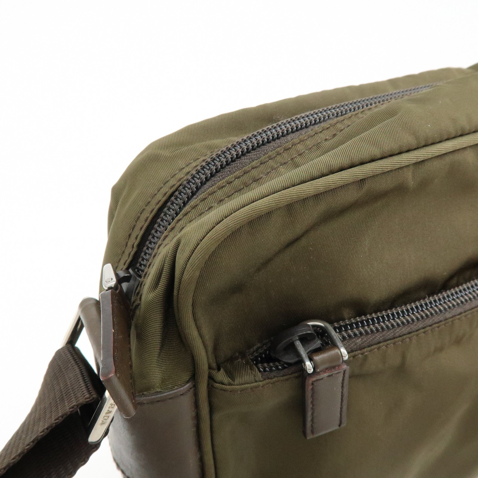 PRADA Triangle Logo Nylon Shoulder Crossbody Bag Khaki Brown BT0166
