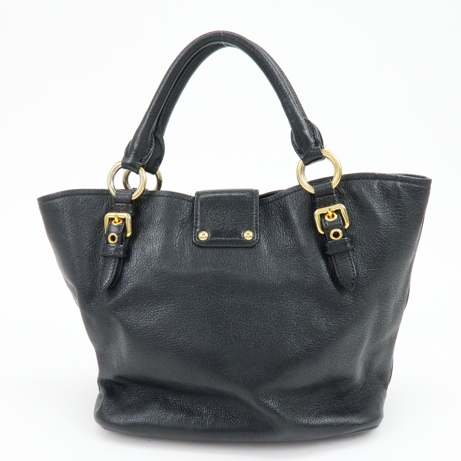 MIU MIU Logo Madras Leather Hand Bag Tote Bag Black