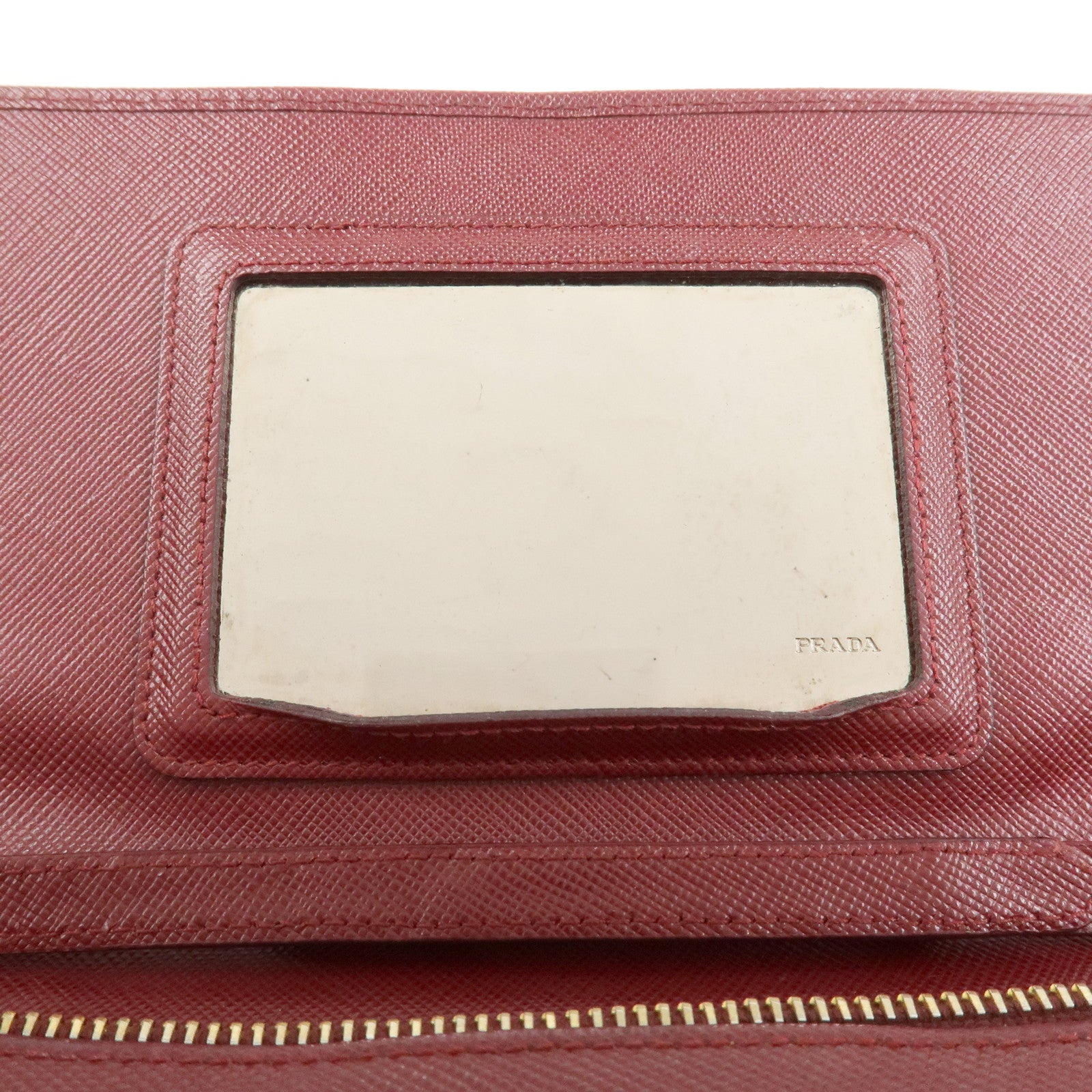 PRADA Saffiano Leather Shoulder Wallet Red Gold BT1019