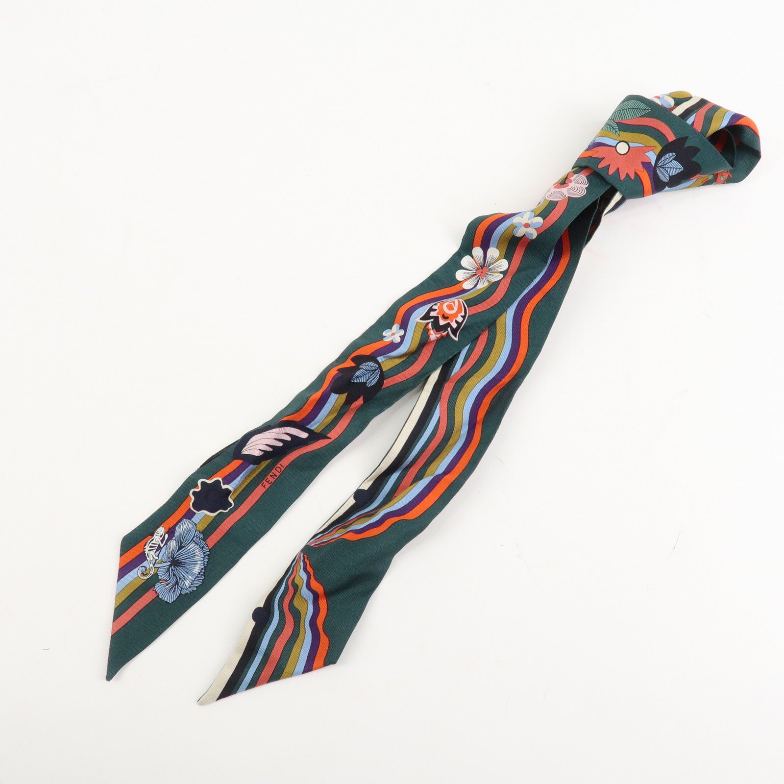 FENDI Silk Scarf Twilly Multicolor Green Used