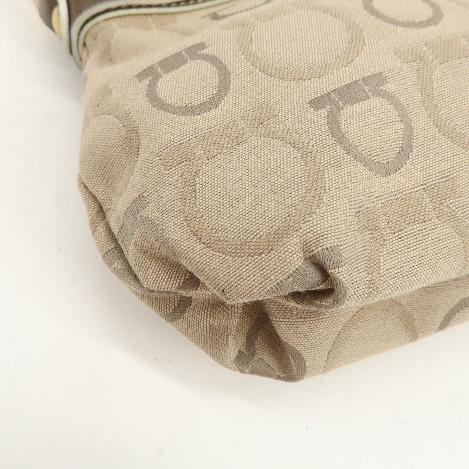 Ferragamo Gancini Canvas Leather Shoulder Bag Hand Bag Beige Brown