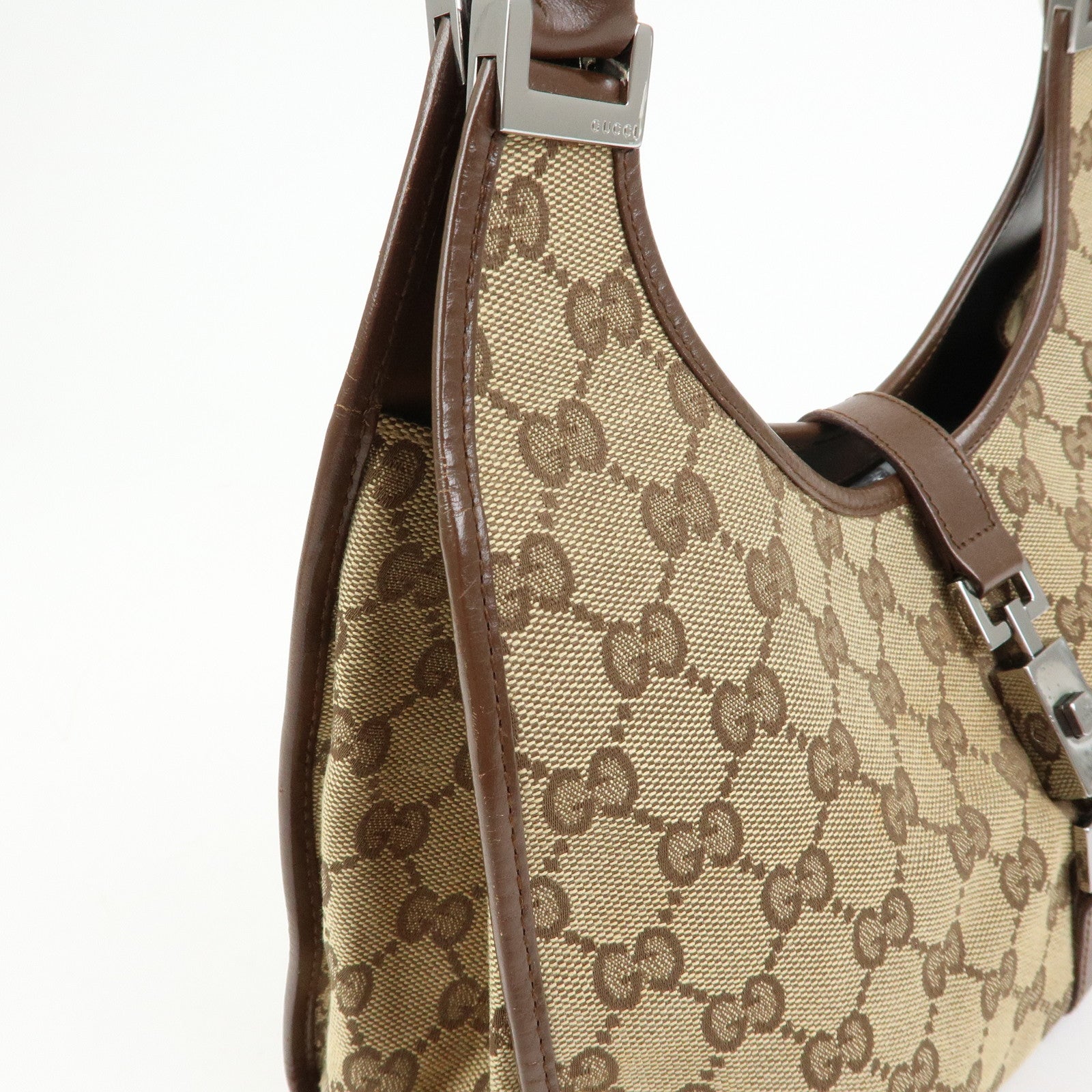 GUCCI Jackie GG Canvas Leather Shoulder Bag Beige Brown 002.1067