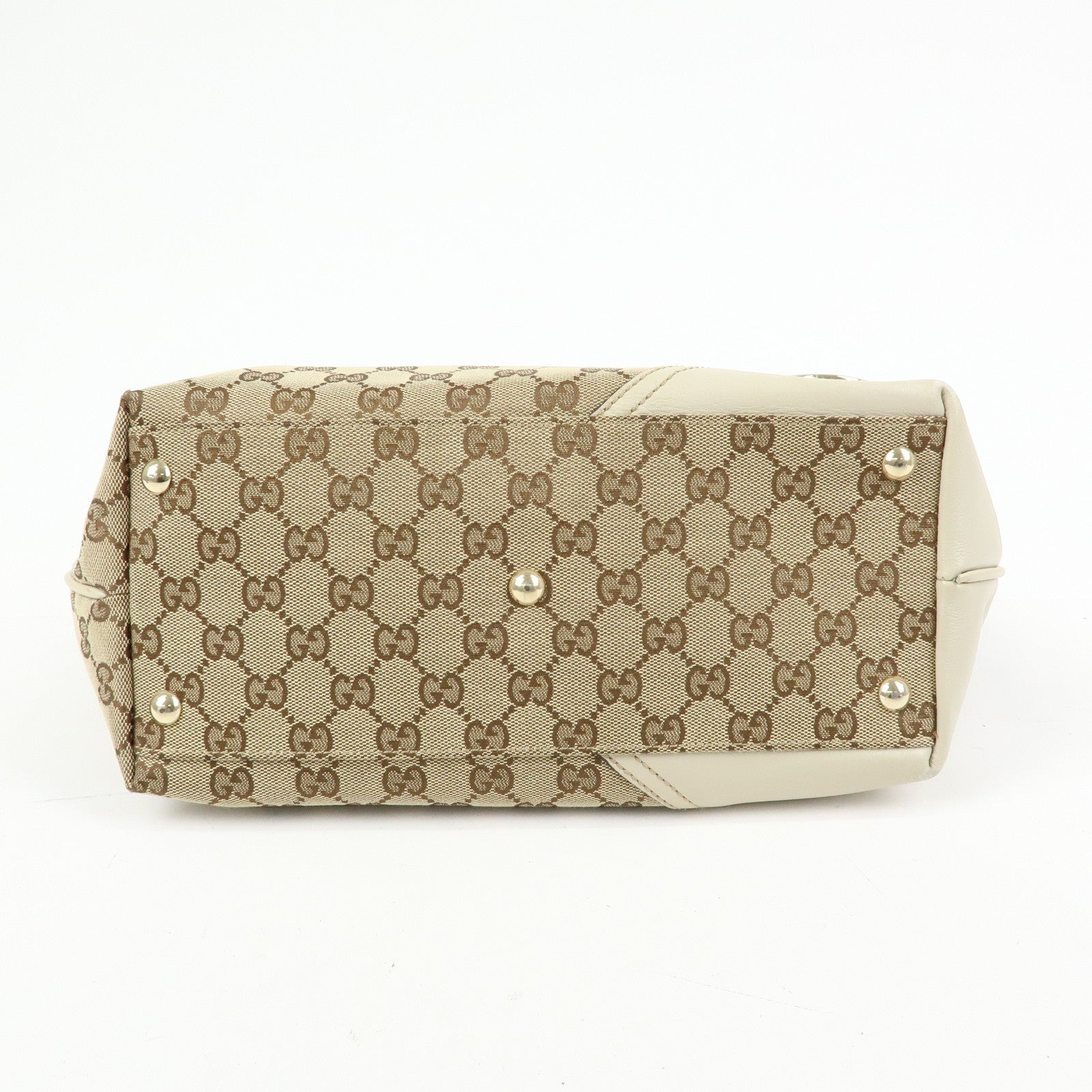 GUCCI Interlocking G GG Canvas Leather Tote Bag Beige White 169946