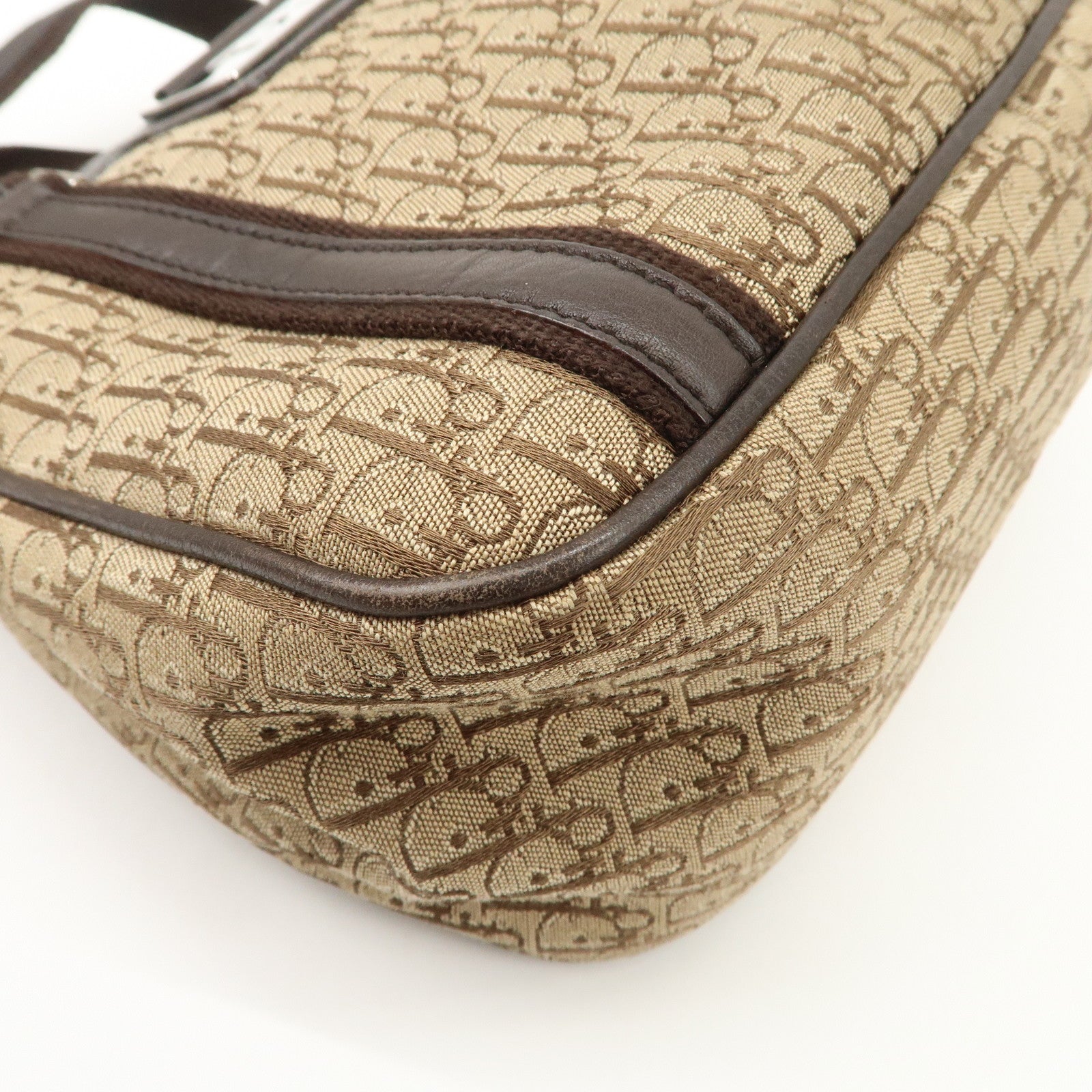 Christian Dior Trotter Leather Canvas Hand Bag Brown Used