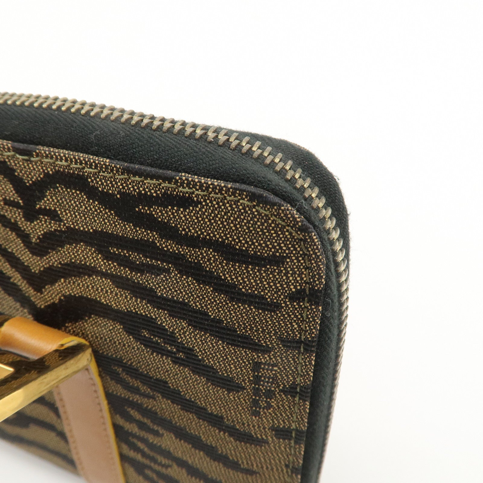 FENDI Logo Canvas Leather Hand Bag Animal Print Yellow Black 26347