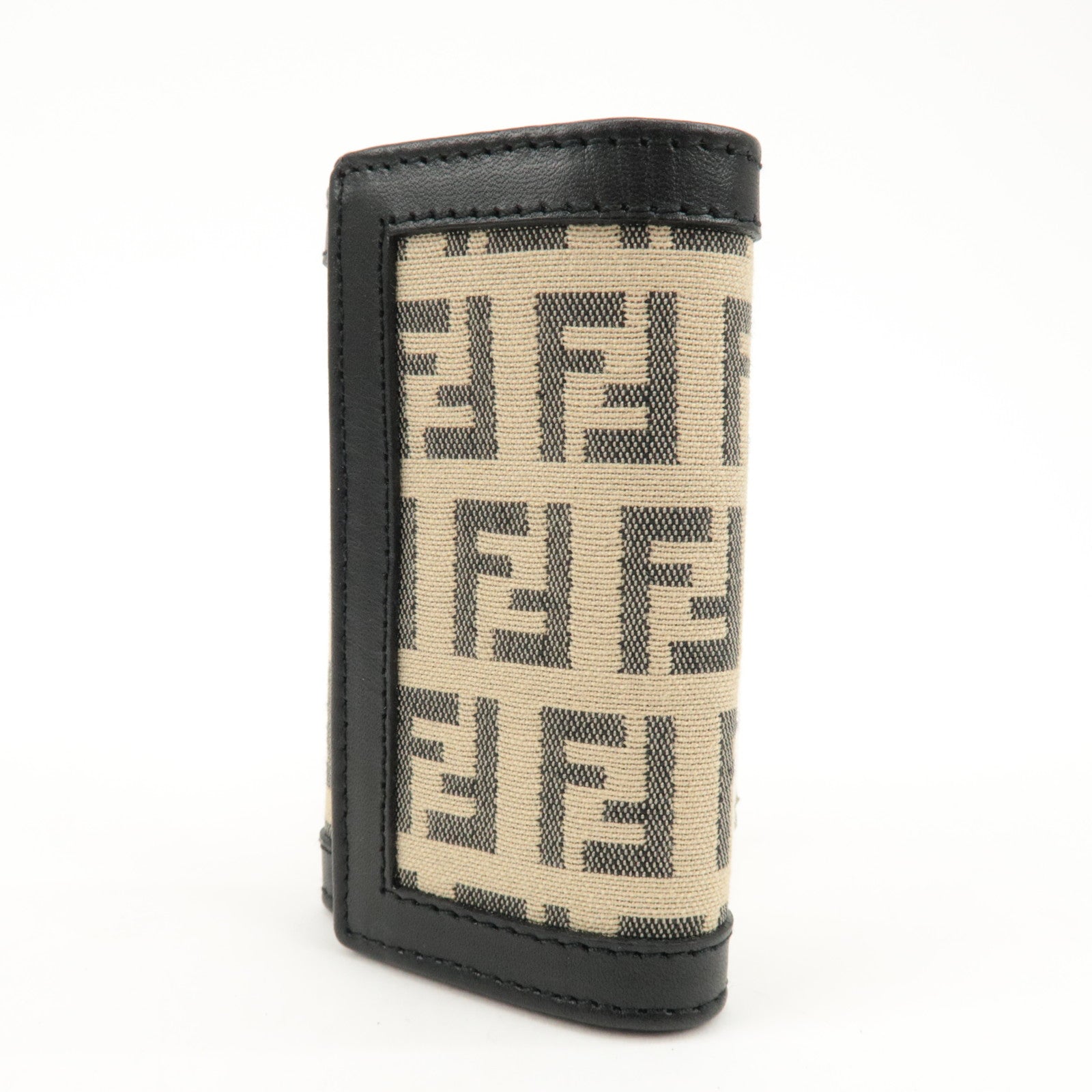 FENDI Zucchino Canvas Leather 6 Rings Key Case Beige Black 8AP002 Used