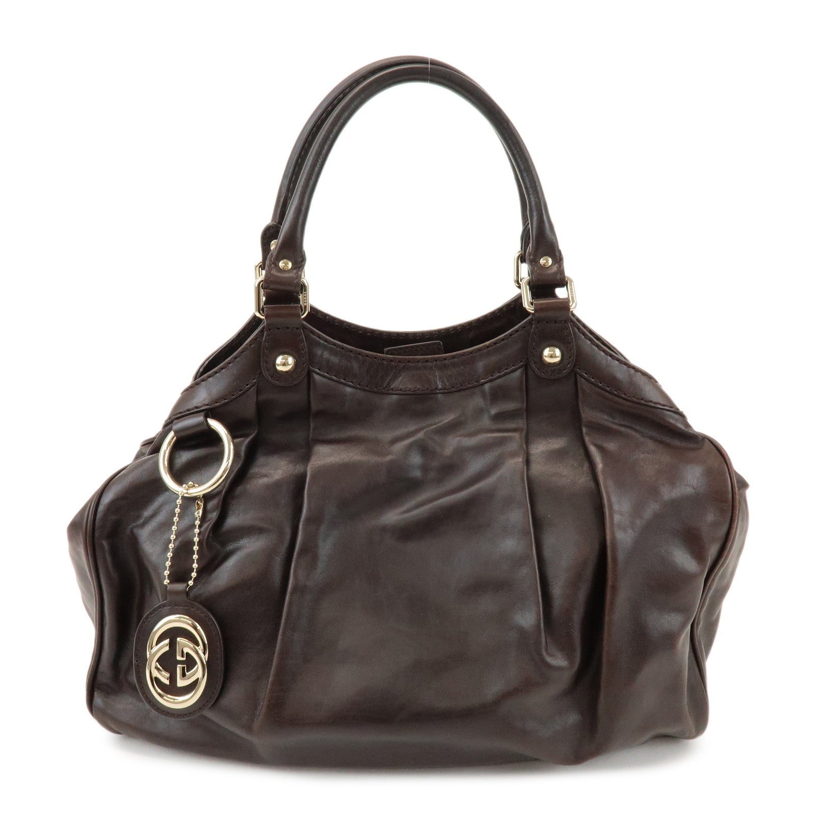 GUCCI Sukey Interlocking G Leather Tote Bag Hand Bag Brown 211944