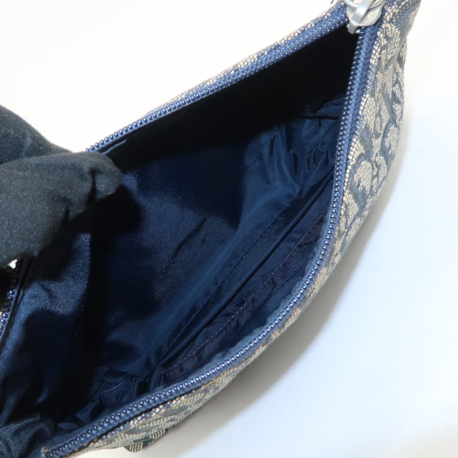 Christian Dior Trotter Canvas Leather Shoulder Bag Hand Bag Navy