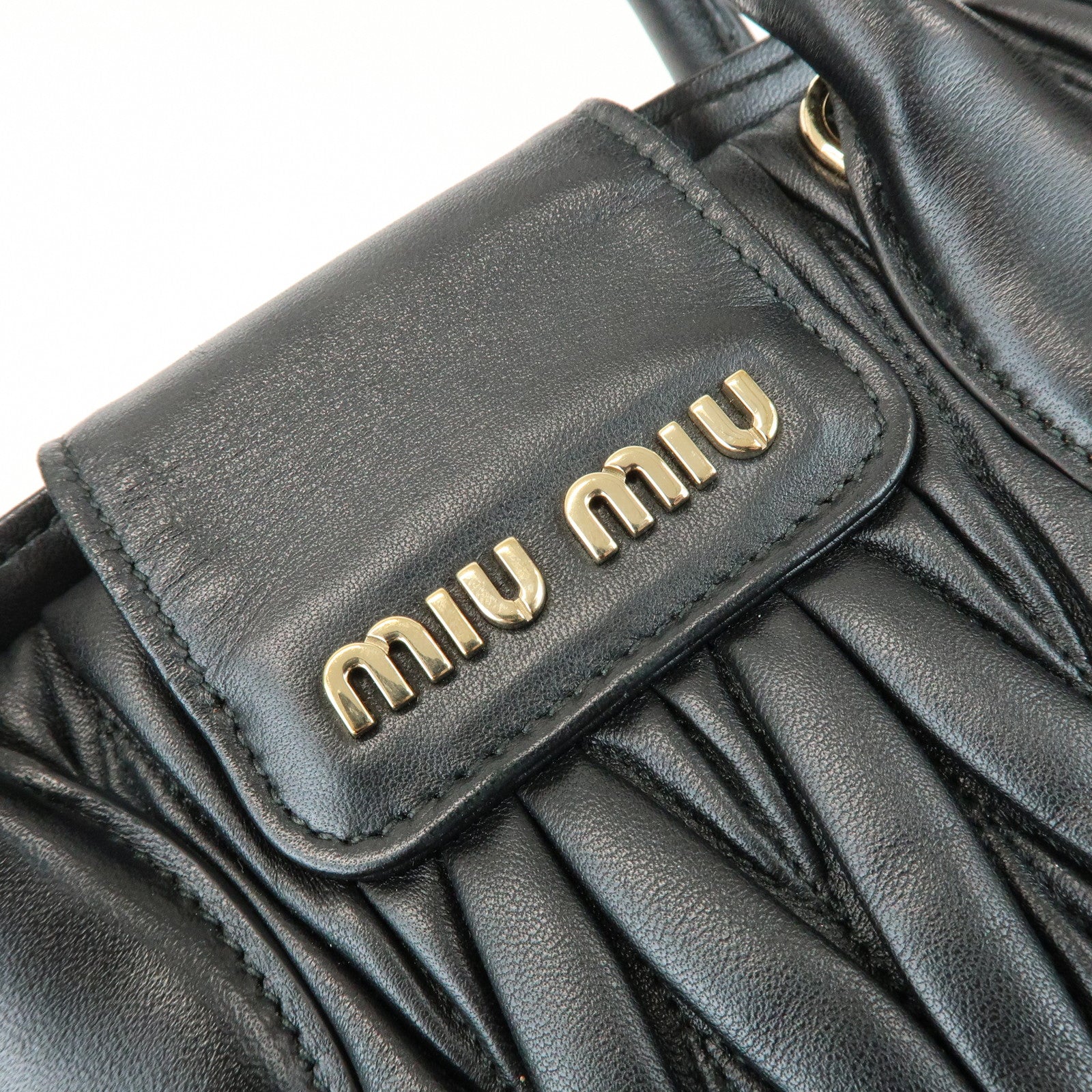 MIU MIU Matelasse Leather 2Way Bag Hand Shoulder Bag Black 5BA125