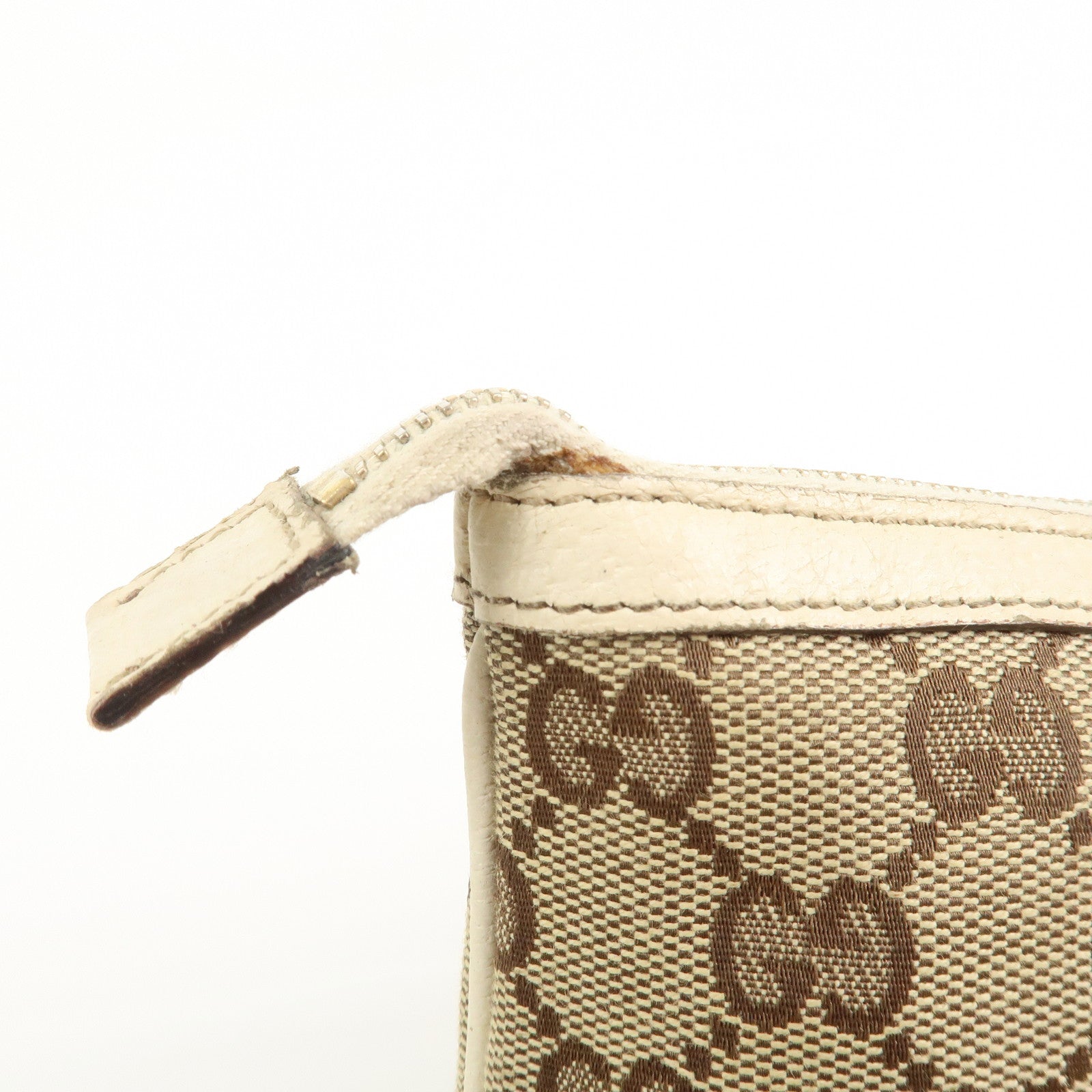 GUCCI Bamboo GG Canvas Leather Cosmetic Pouch Clutch Beige 159913