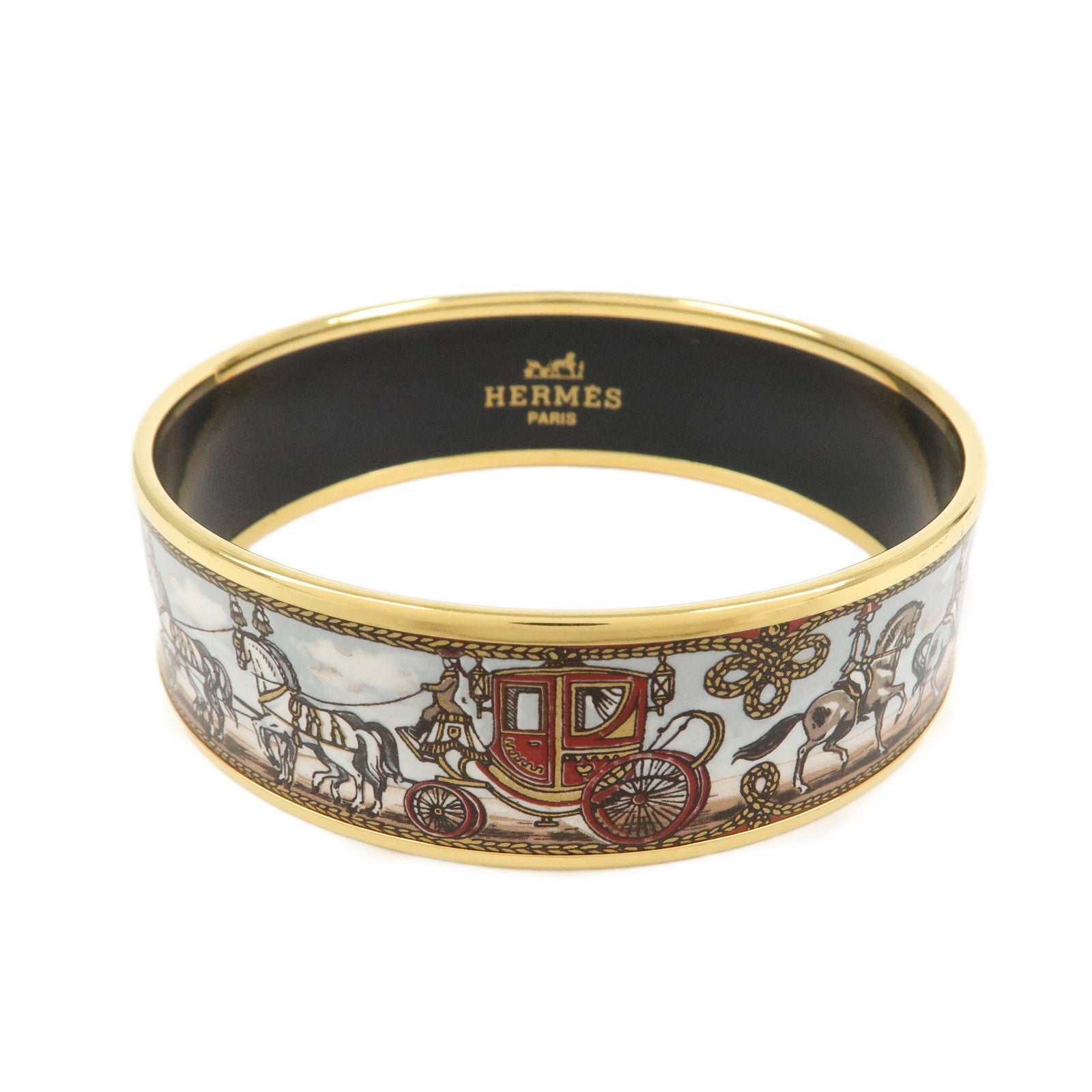 HERMES Email GM Bangle Plated Bracelet Gold Brown