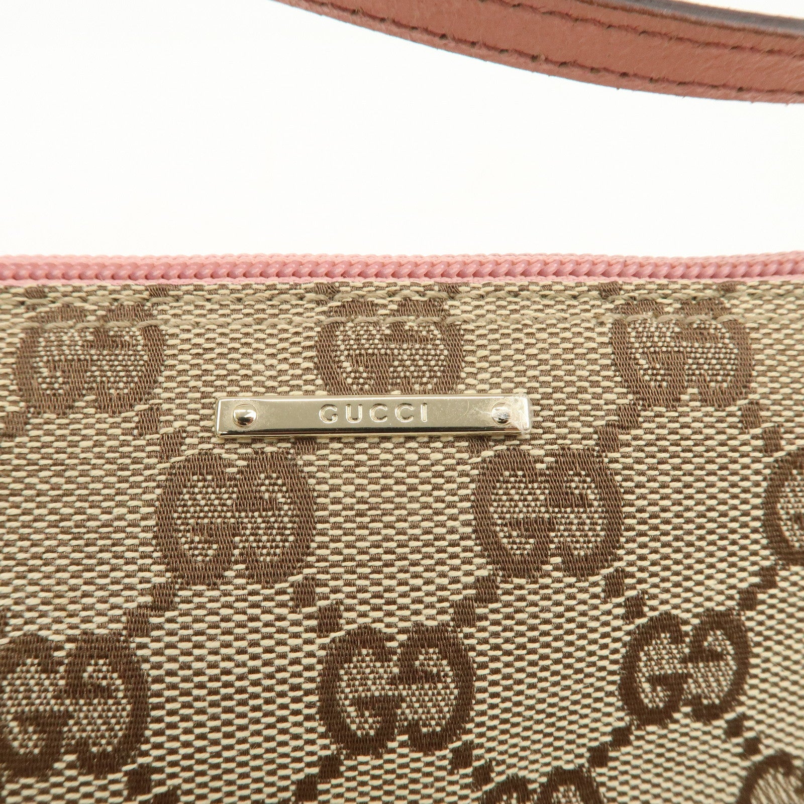GUCCI Boat Bag GG Monogram Canvas Leather Hand Bag Brown Pink 07198