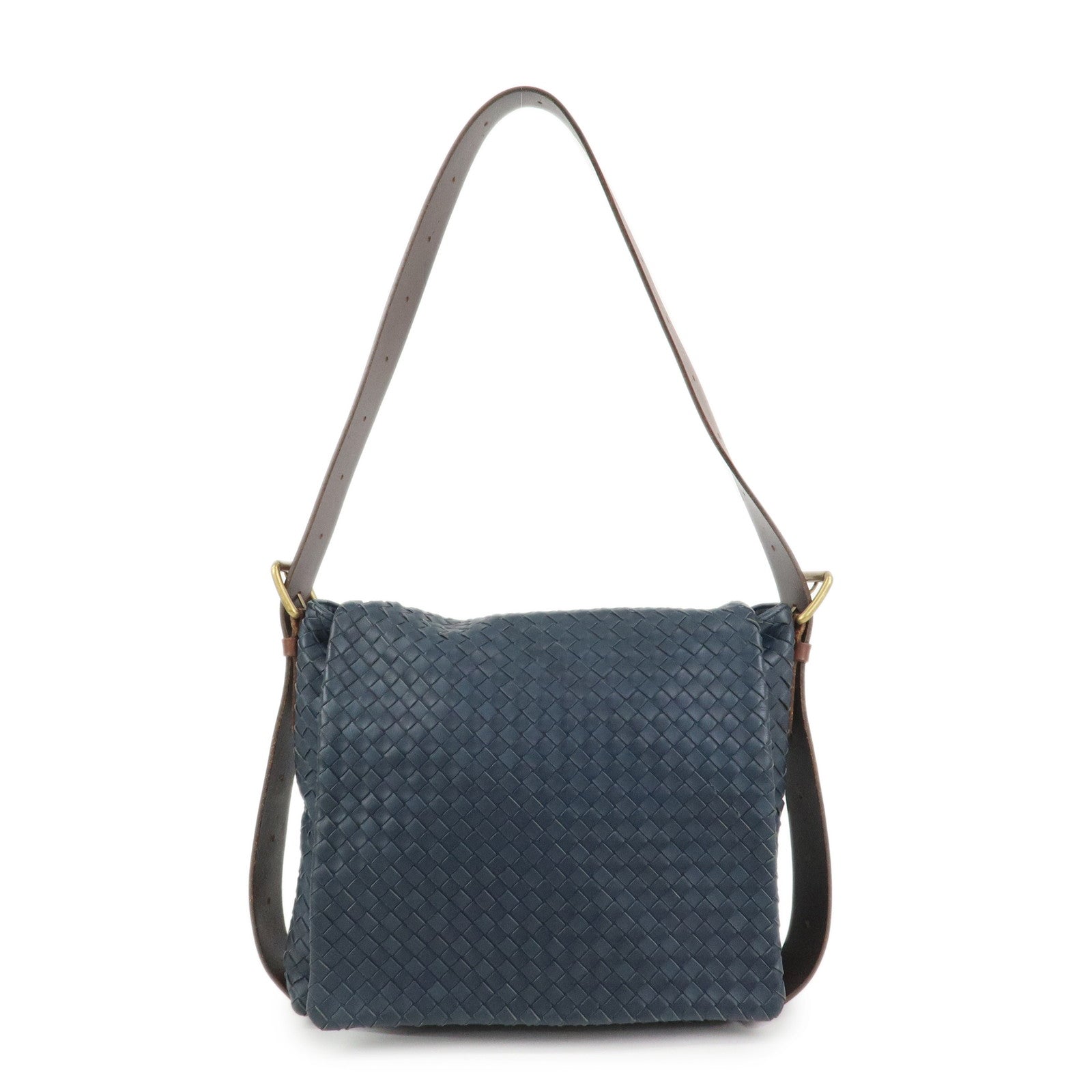 BOTTEGA VENETA Intrecciato Lamb Skin Shoulder Bag Navy 163971