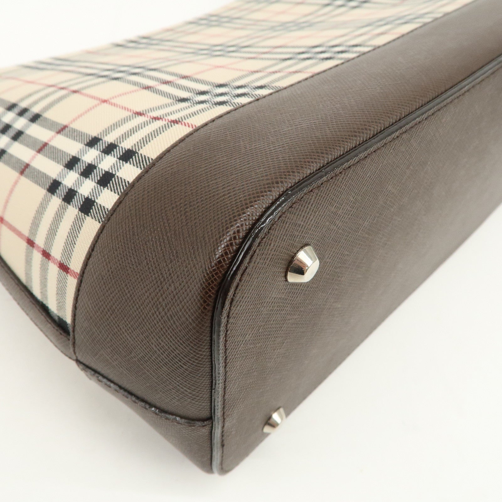 BURBERRY Nova Plaid Canvas Leather Shoulder Bag Hand Bag Beige