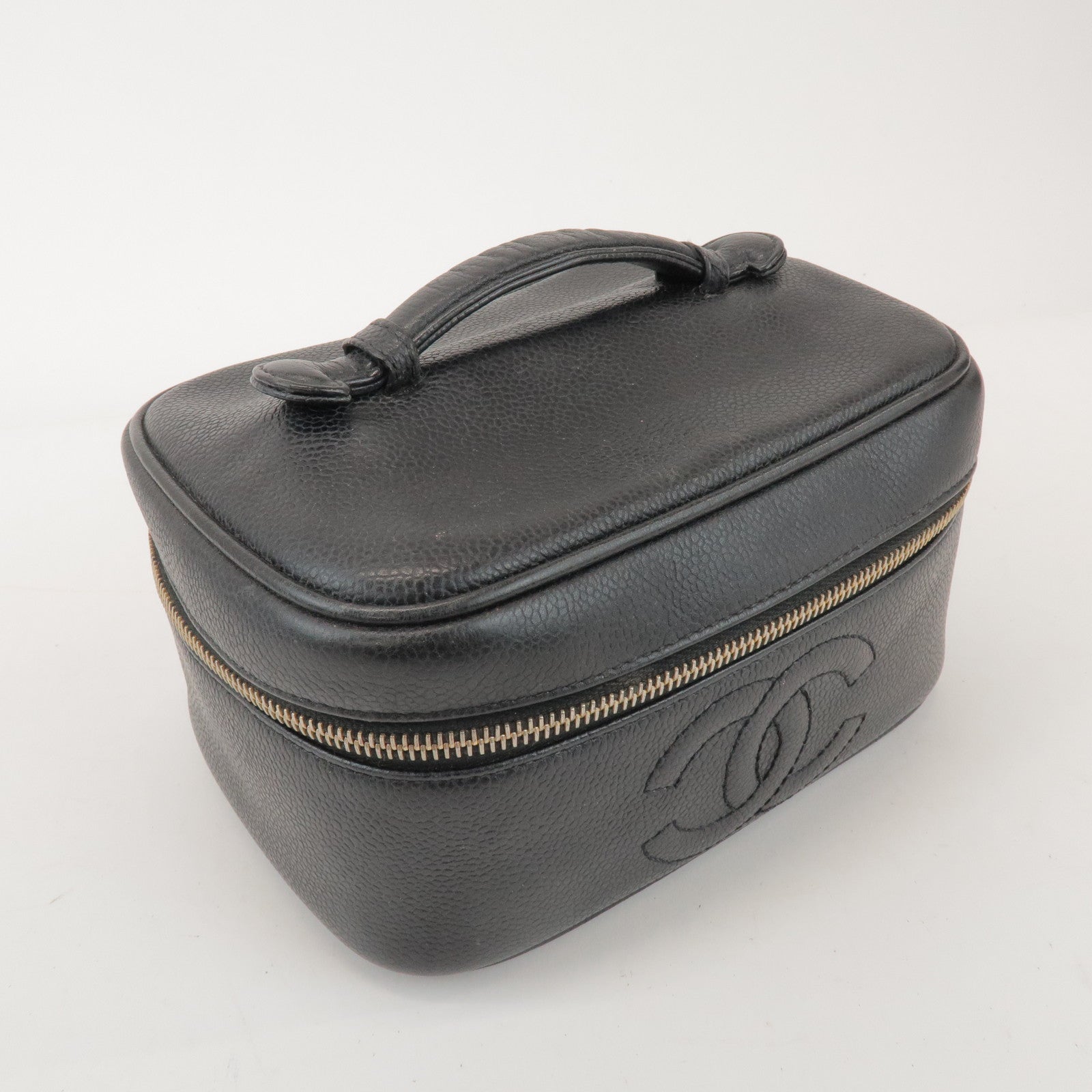 CHANEL COCO Mark Caviar Leather Vanity Bag Hand Bag Black A01997