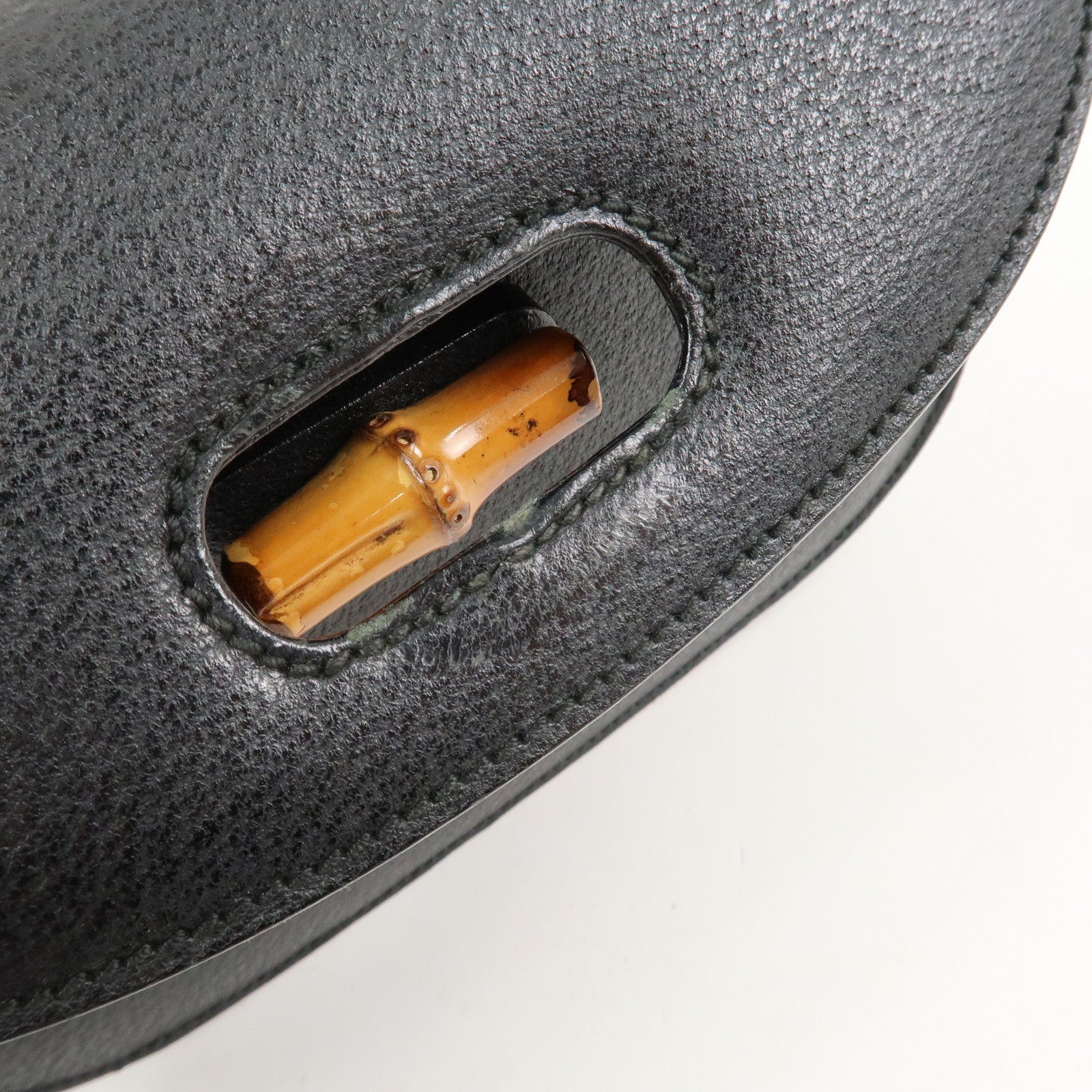 GUCCI Bamboo Leather 2Way Bag Hand Bag Shoulder Bag Black 000・2013