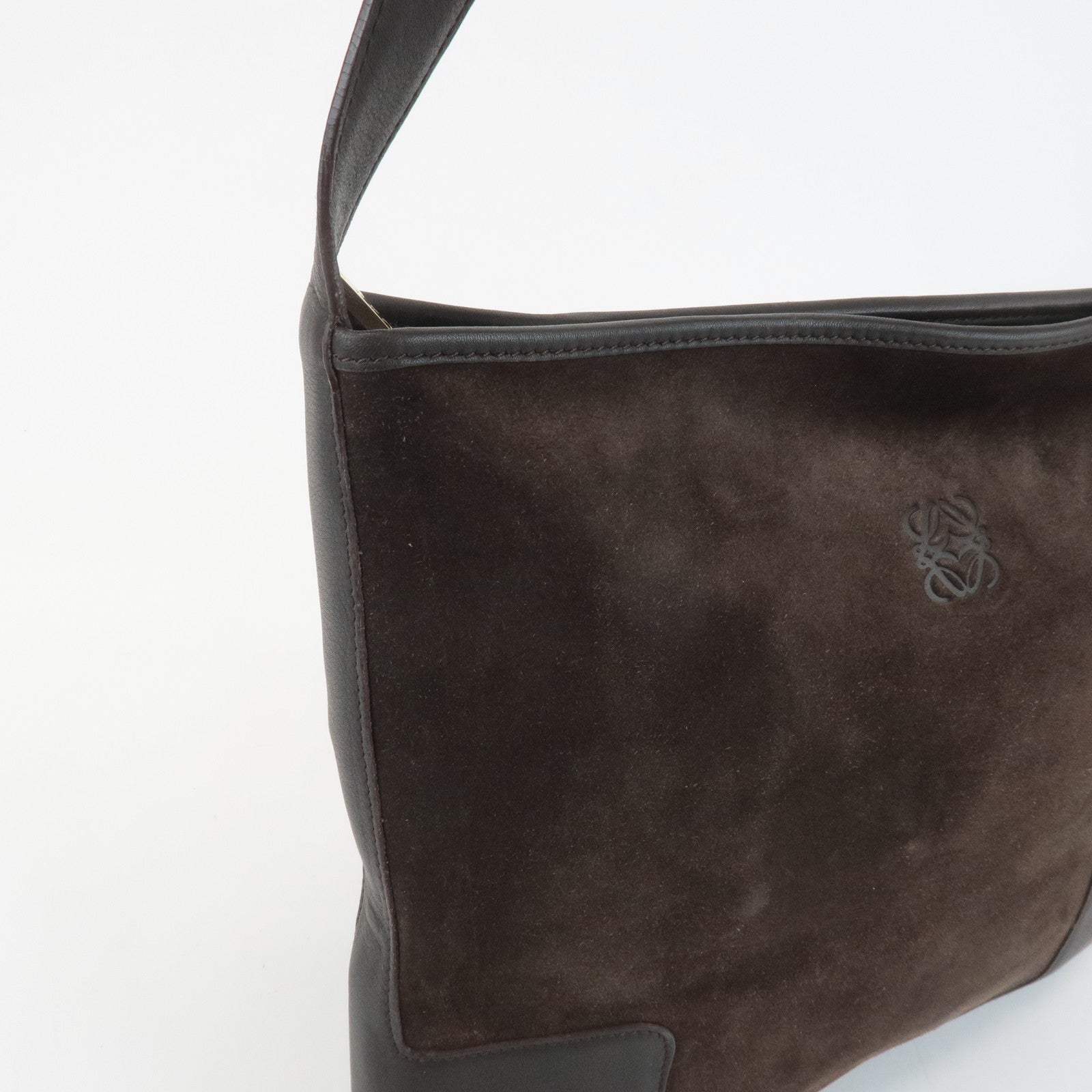 LOEWE Anagram Suede Leather Shoulder Bag Brown Used