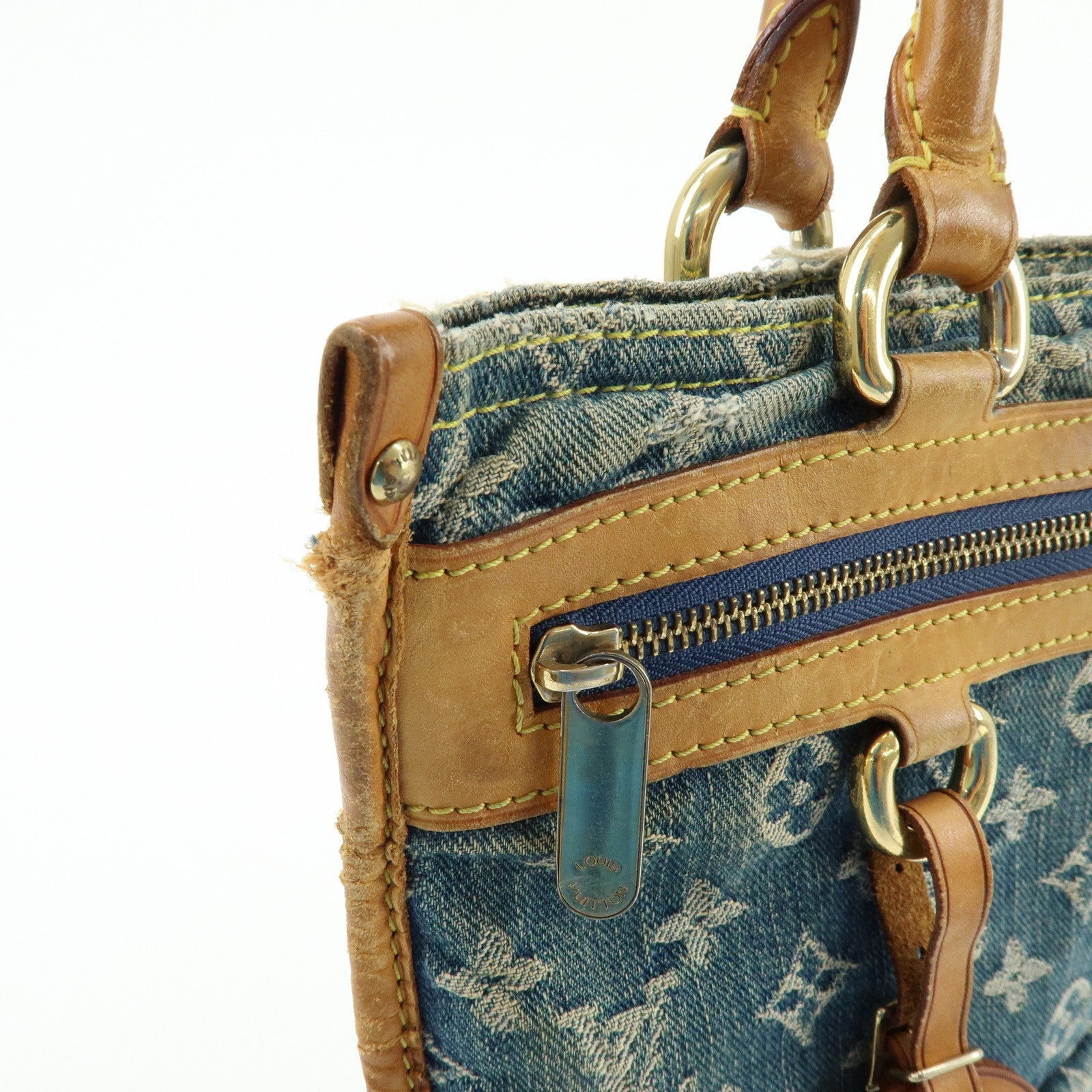 Louis Vuitton Monogram Denim Flat Shopper Tote Bag Blue M95018