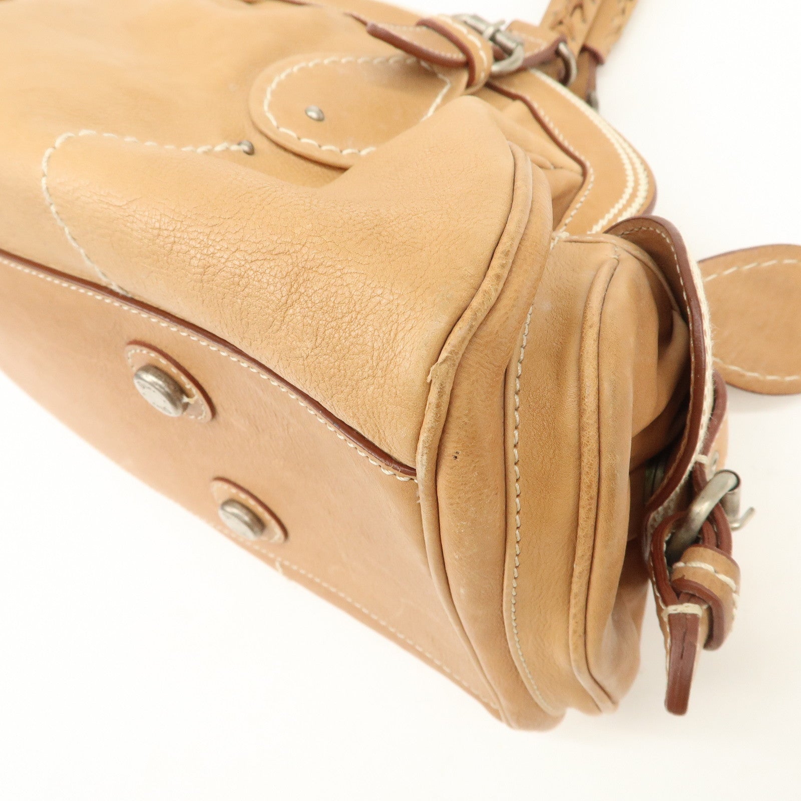 Christian Dior Logo Leather Shoulder Bag Hand Bag Brown
