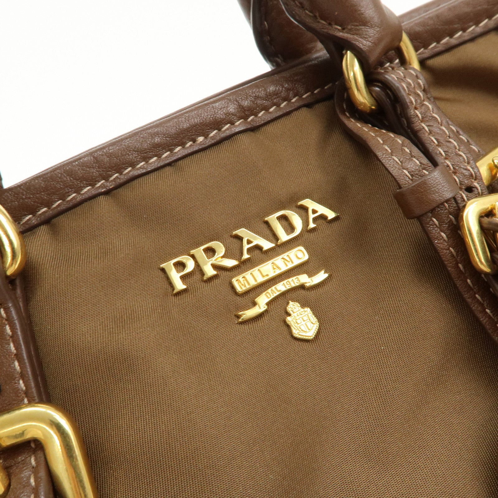 PRADA Logo Nylon Leather 2Way Tote Bag Shoulder Bag Brown BN1841