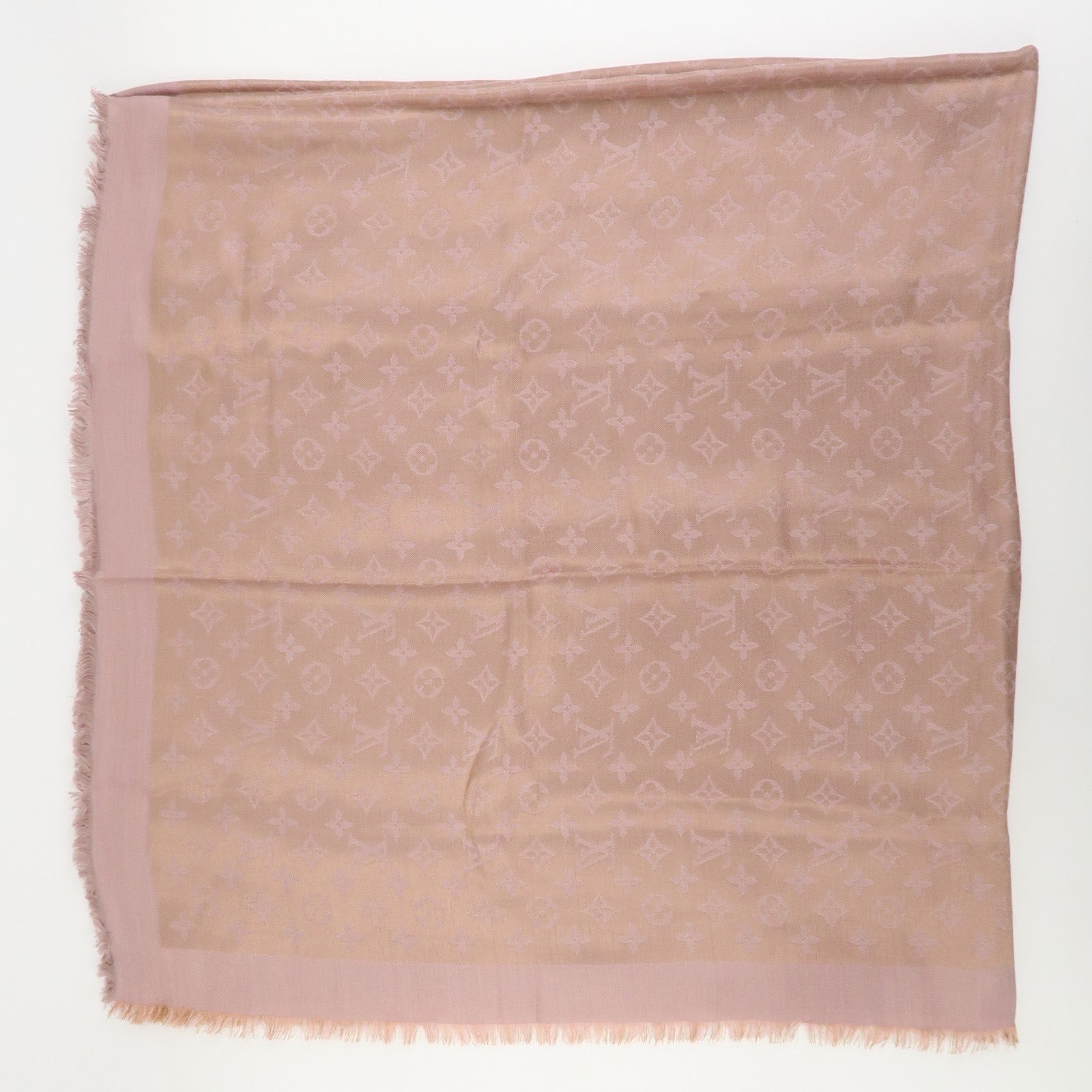 Louis Vuitton Monogram Shine Silk Wool Scarf Shawl Pink M75700